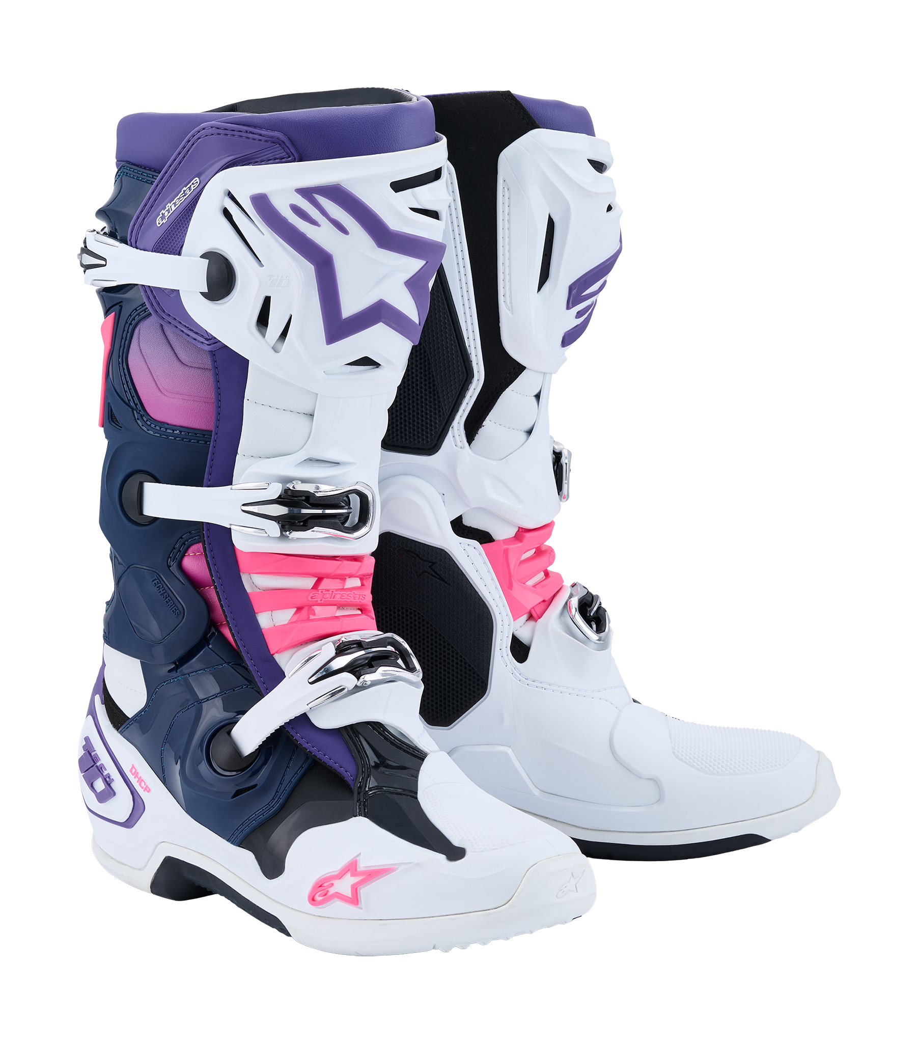 Alpinestars Motocross Boots Tech 10 - White / Violet / Navy / Blue / Fluo Pink