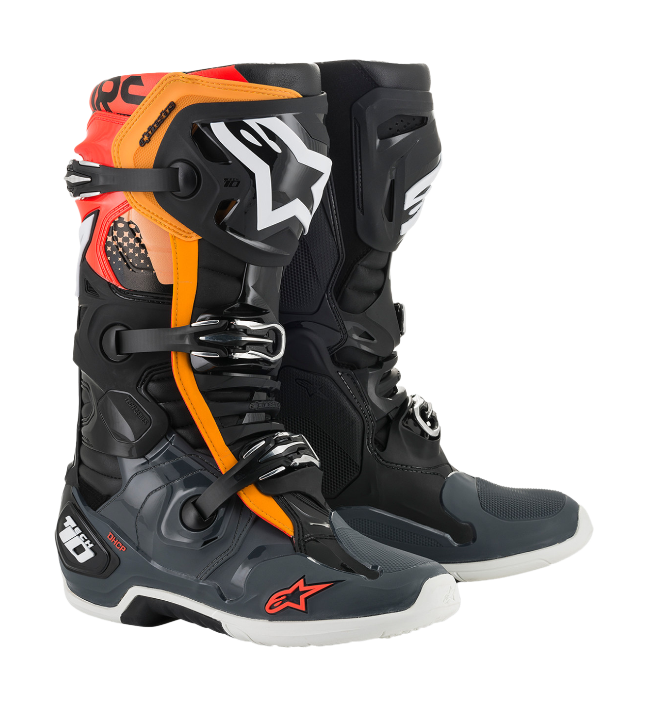 Alpinestars Motocross Boots Tech 10 - Black / Grey / Orange / Fluo Red