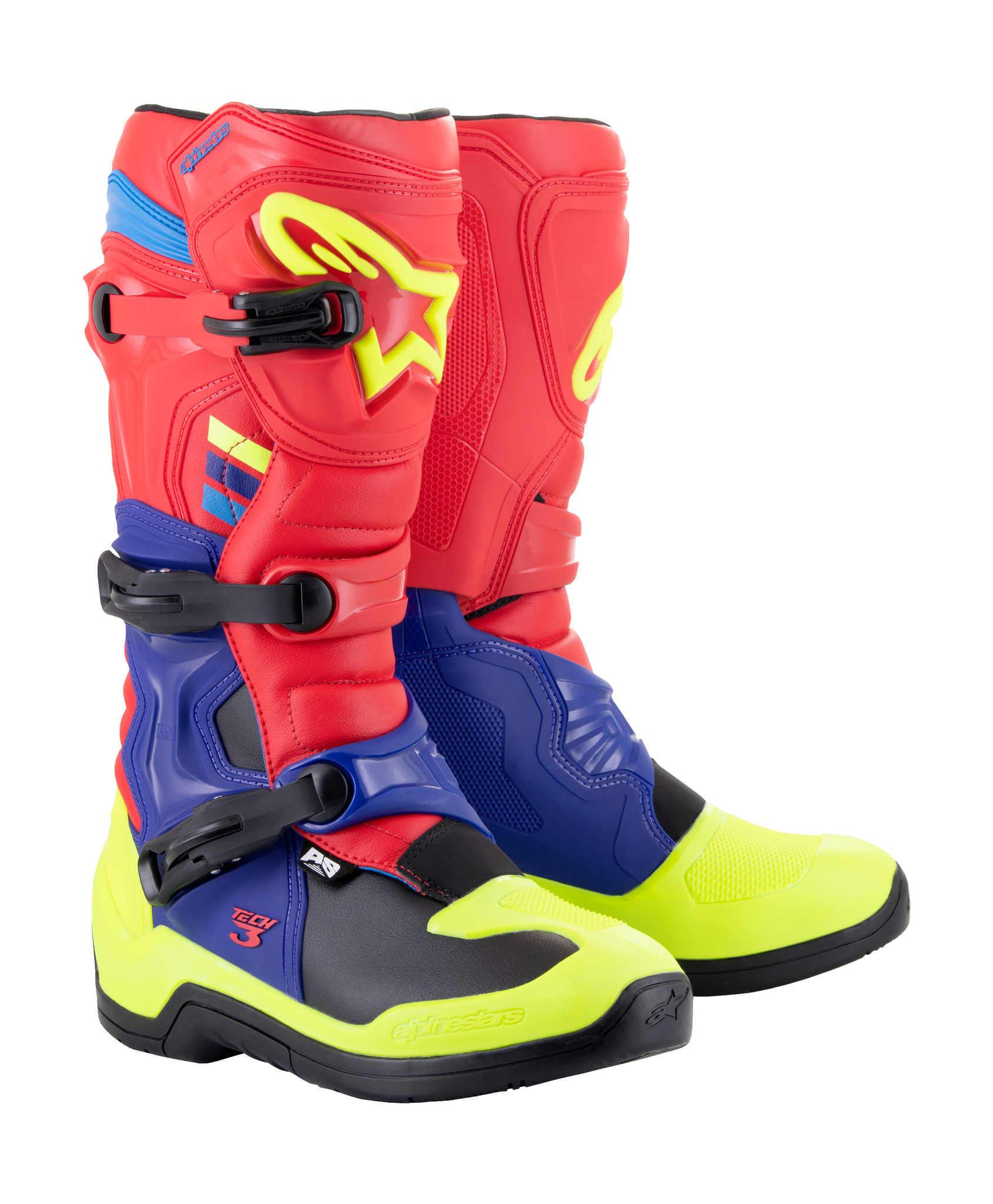 Alpinestars Motocross Boots Tech 3 - Red / Dark Blue / Fluo Yellow