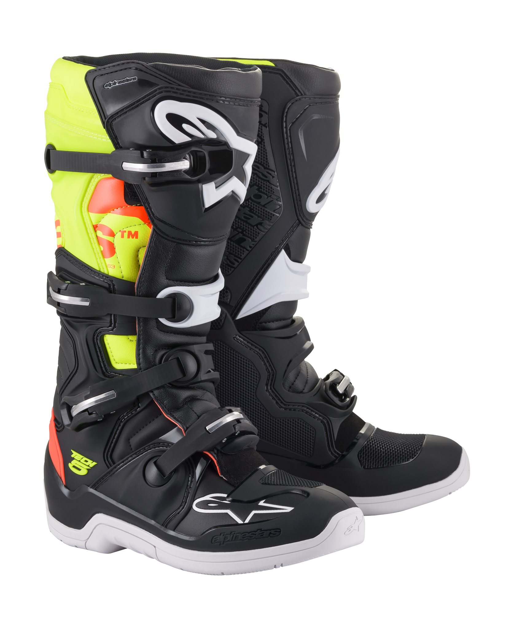 Alpinestars Motocross Boots Tech 5 - Black / Fluo Red / Fluo Yellow