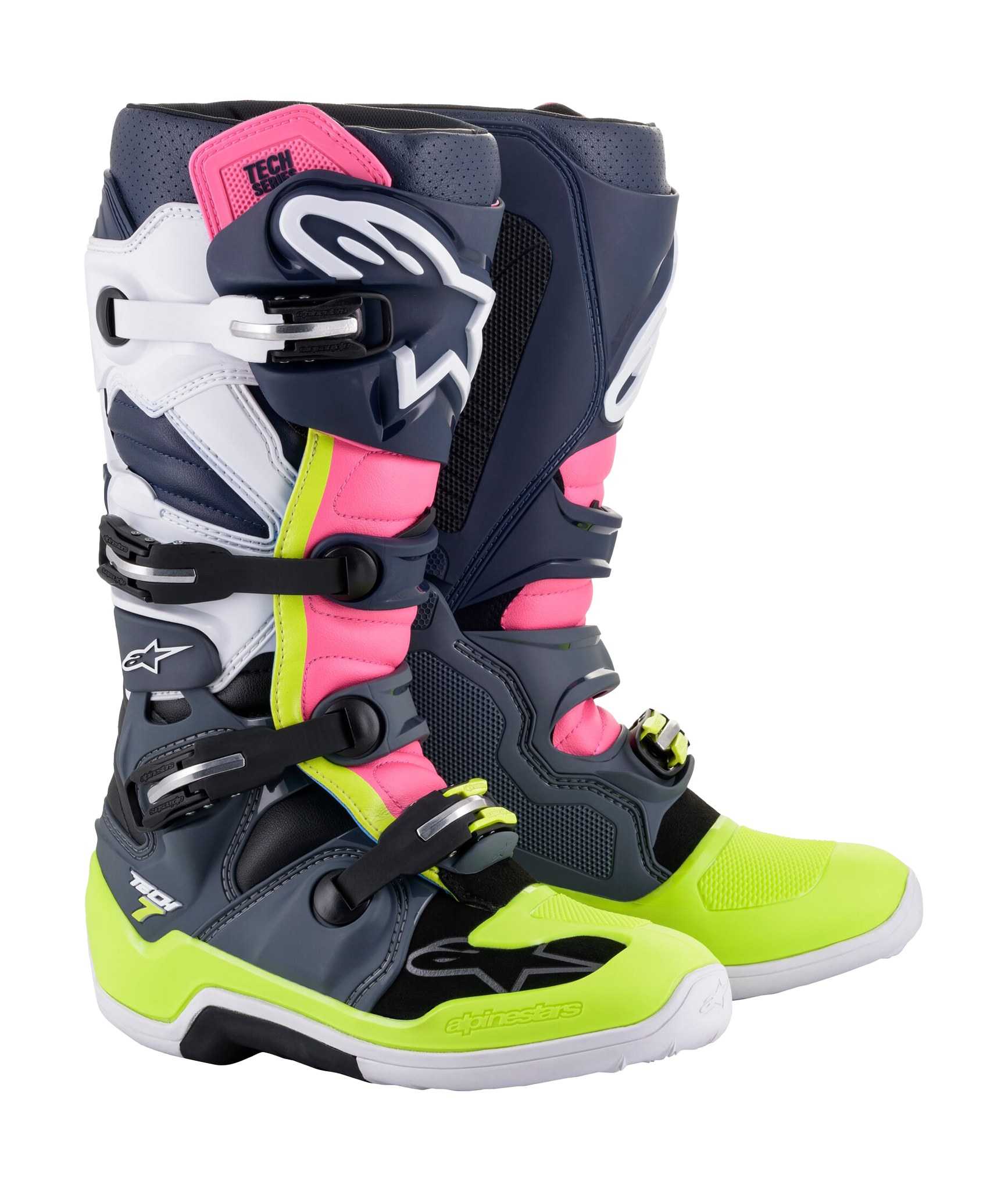 Alpinestars Motocross Boots Tech 7 v14 - Dark Grey / Dark Blue / Fluo Pink