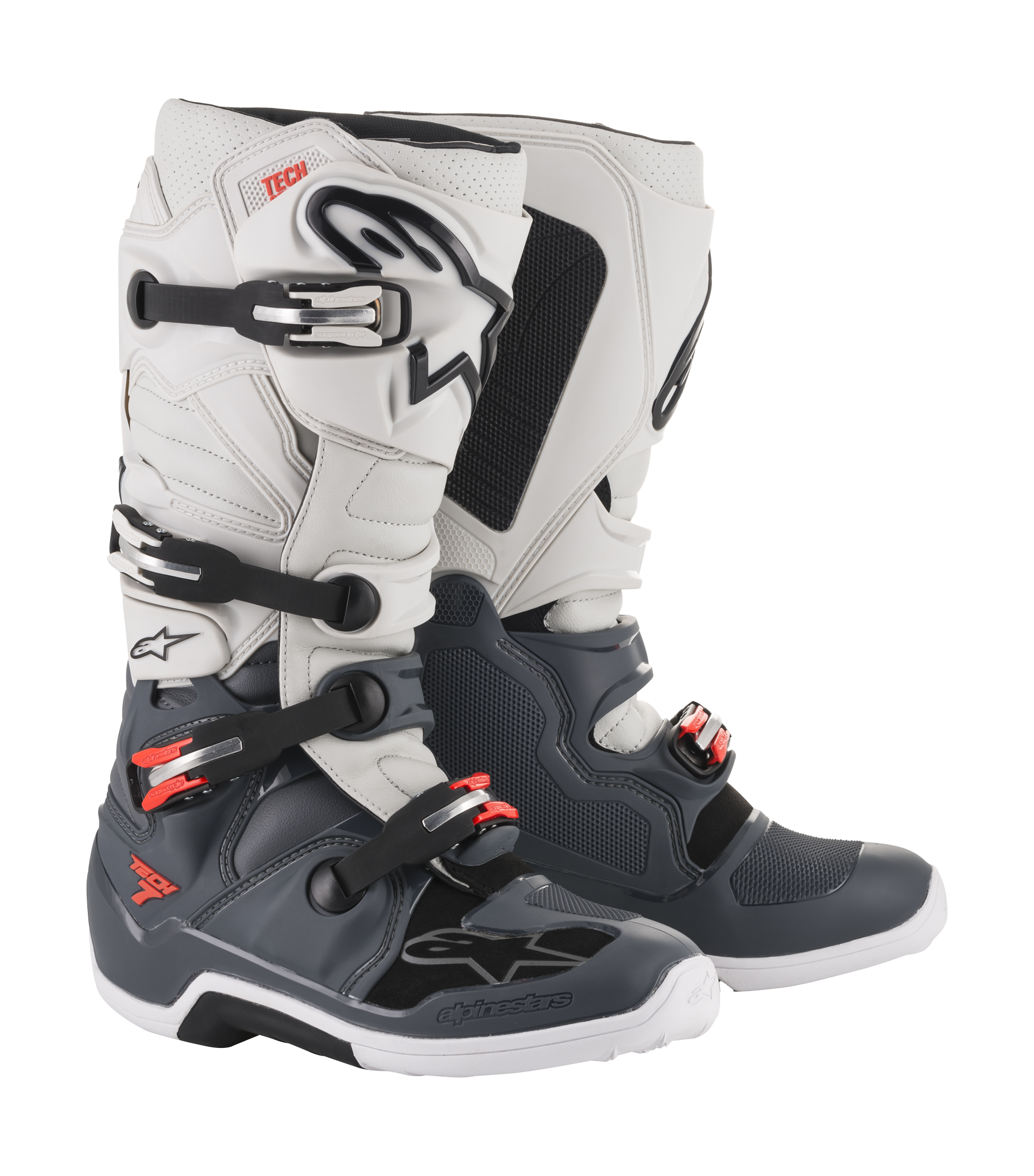 Alpinestars Motocross Boots Tech 7 v14 - Dark Grey / Light Grey / Red Fluo
