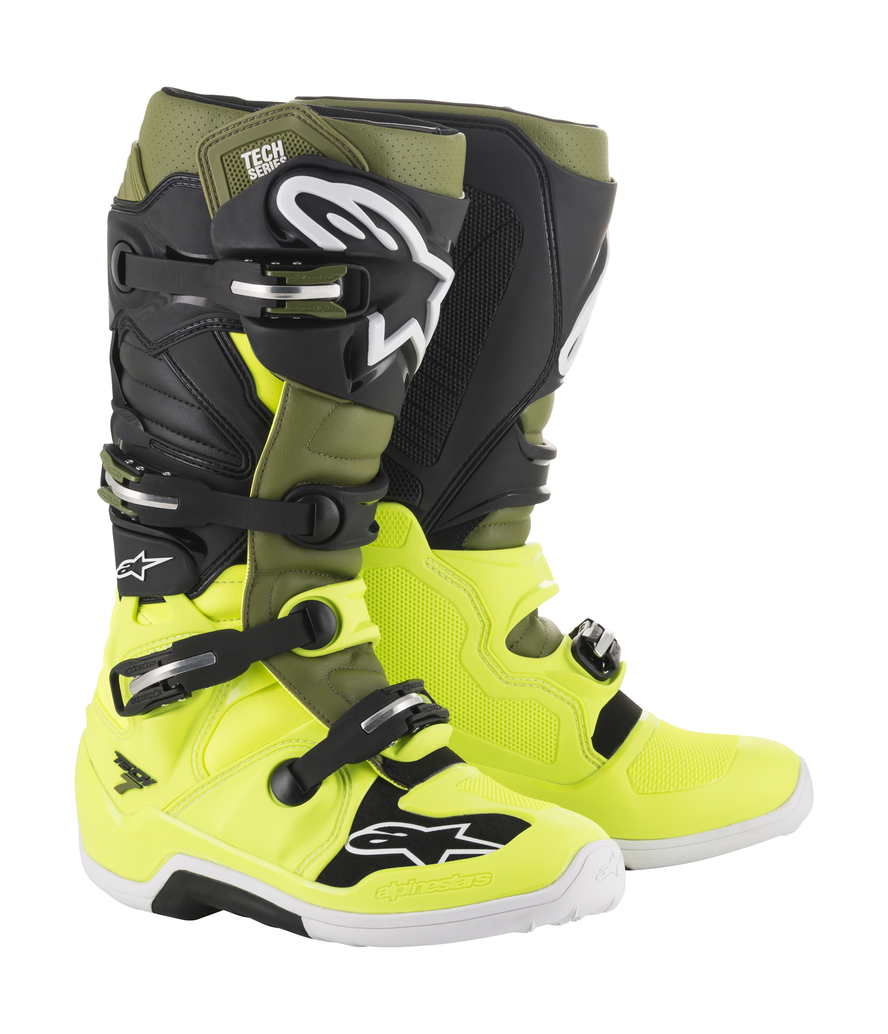 Alpinestars Motocross Boots Tech 7 v14 - Yellow Fluo / Militair Green / Black