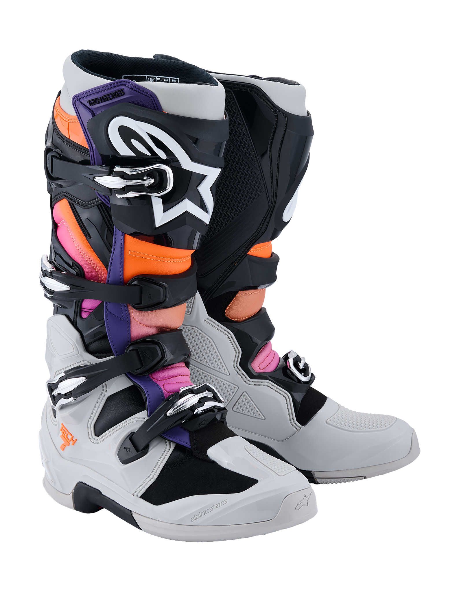 Alpinestars Motocross Boots Tech 7 - Black / Light Grey / Fluo Orange / Magenta