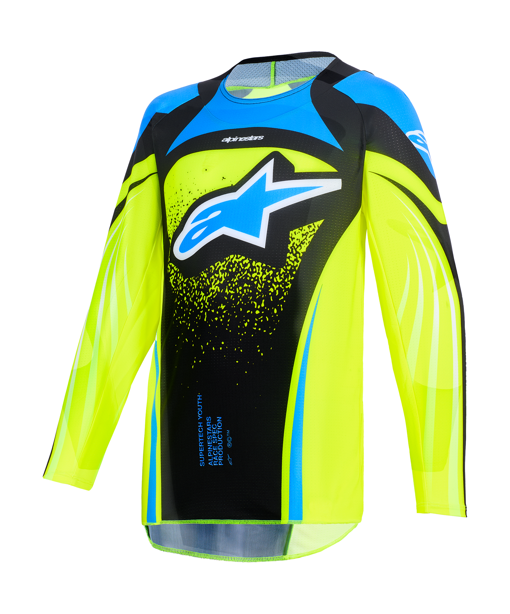 Alpinestars Youth Motocross Jersey 2026 Supertech Nomur - Dark Navy / Fluo Yellow / Ucla / Blue