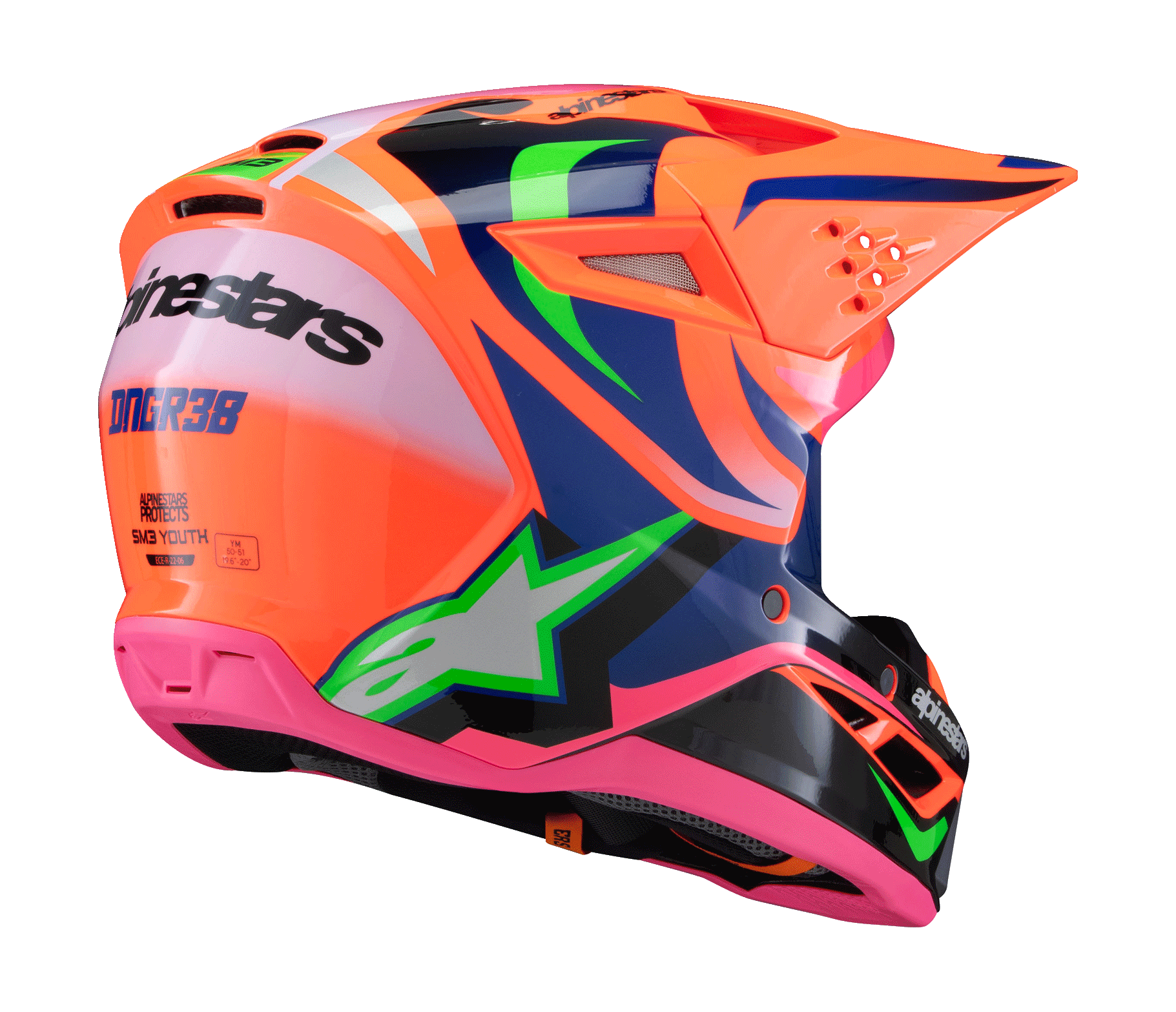 Alpinestars Youth Motocross Helmet S-M3 Deegan - Orange / Purple / Pink