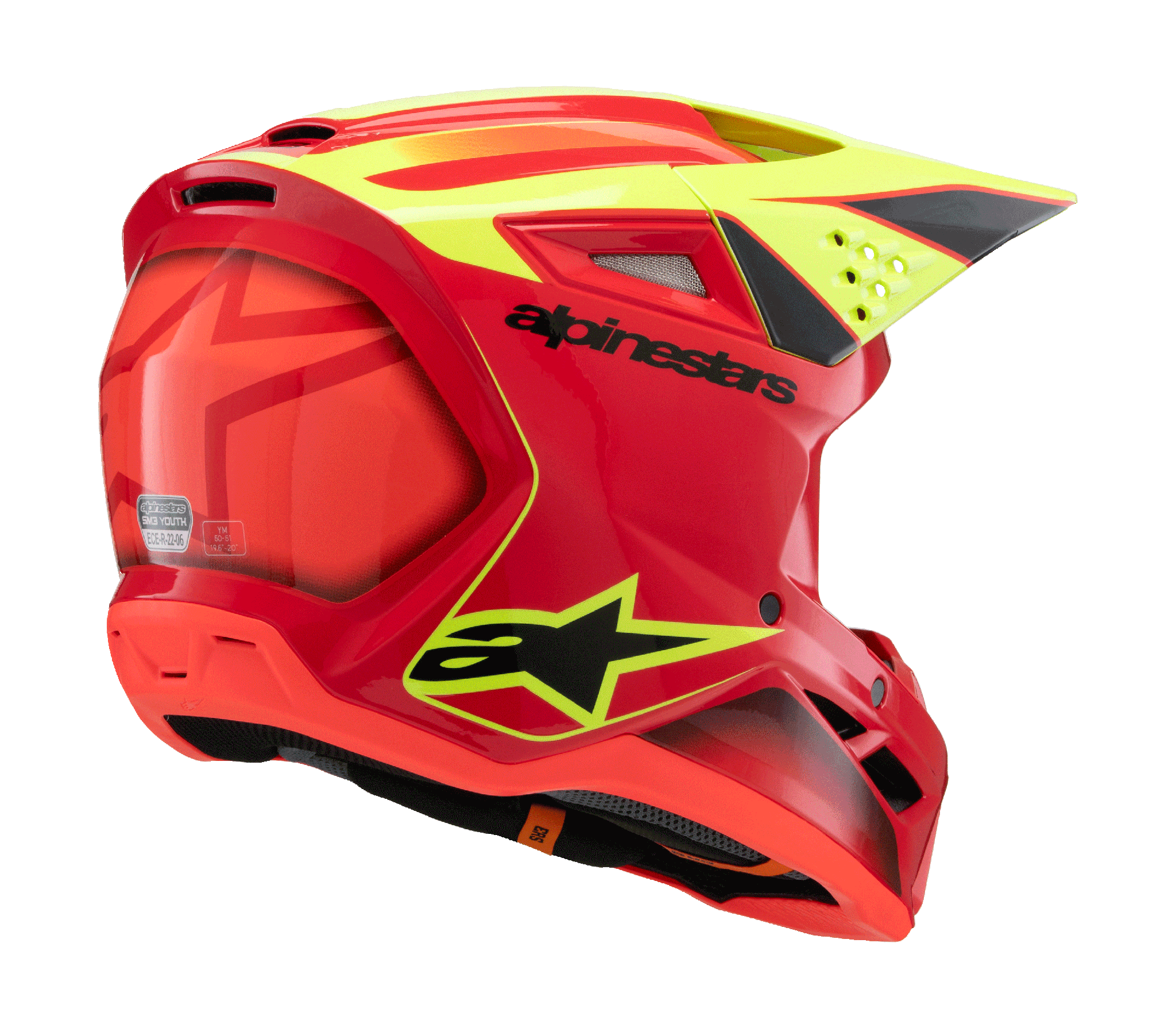 Alpinestars Youth Motocross Helmet S-M3 Fray - Red / Fluo Yellow / Black