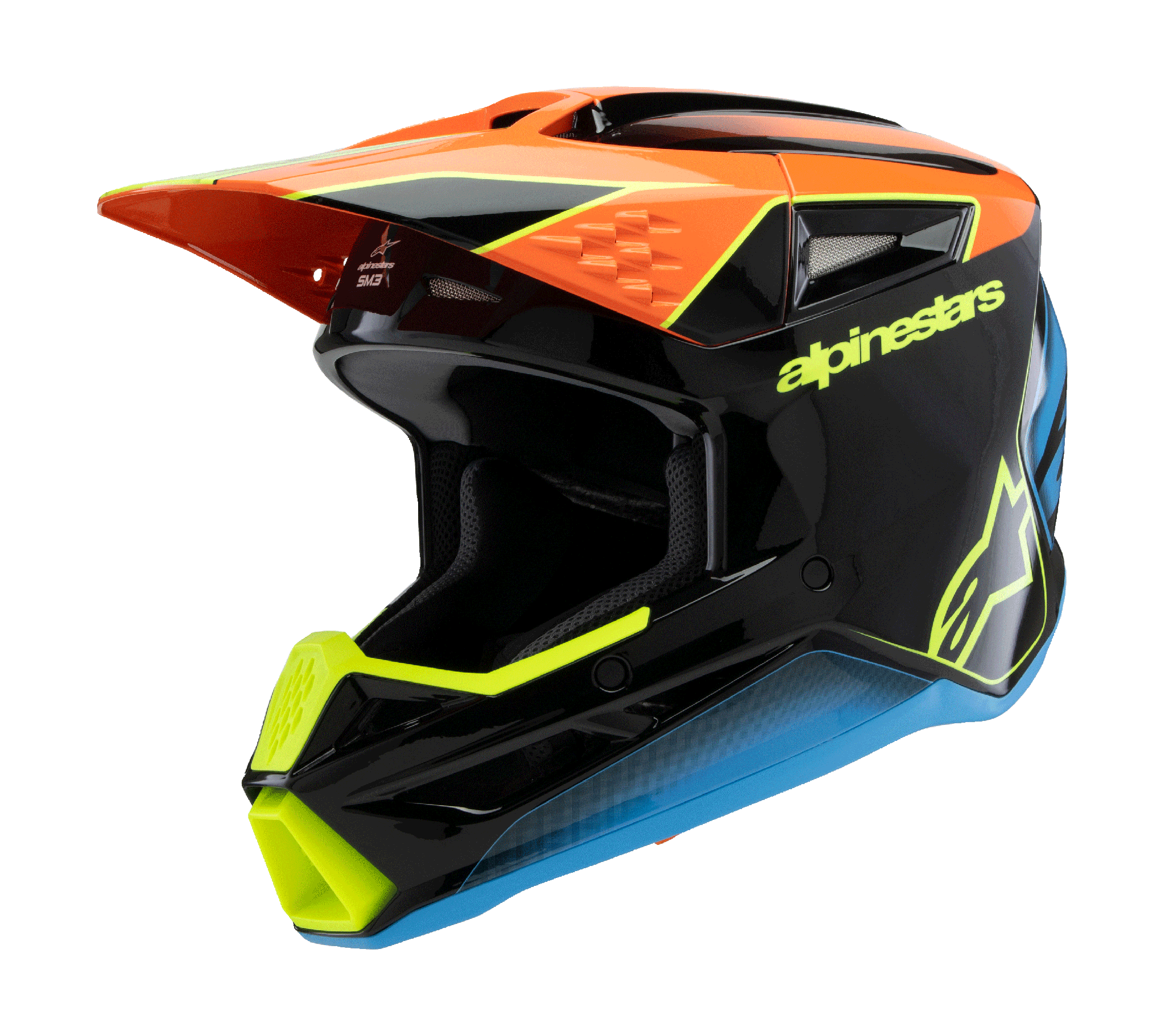 Alpinestars Youth Motocross Helmet S-M3 Fray - Black / Orange / Fluo Yellow