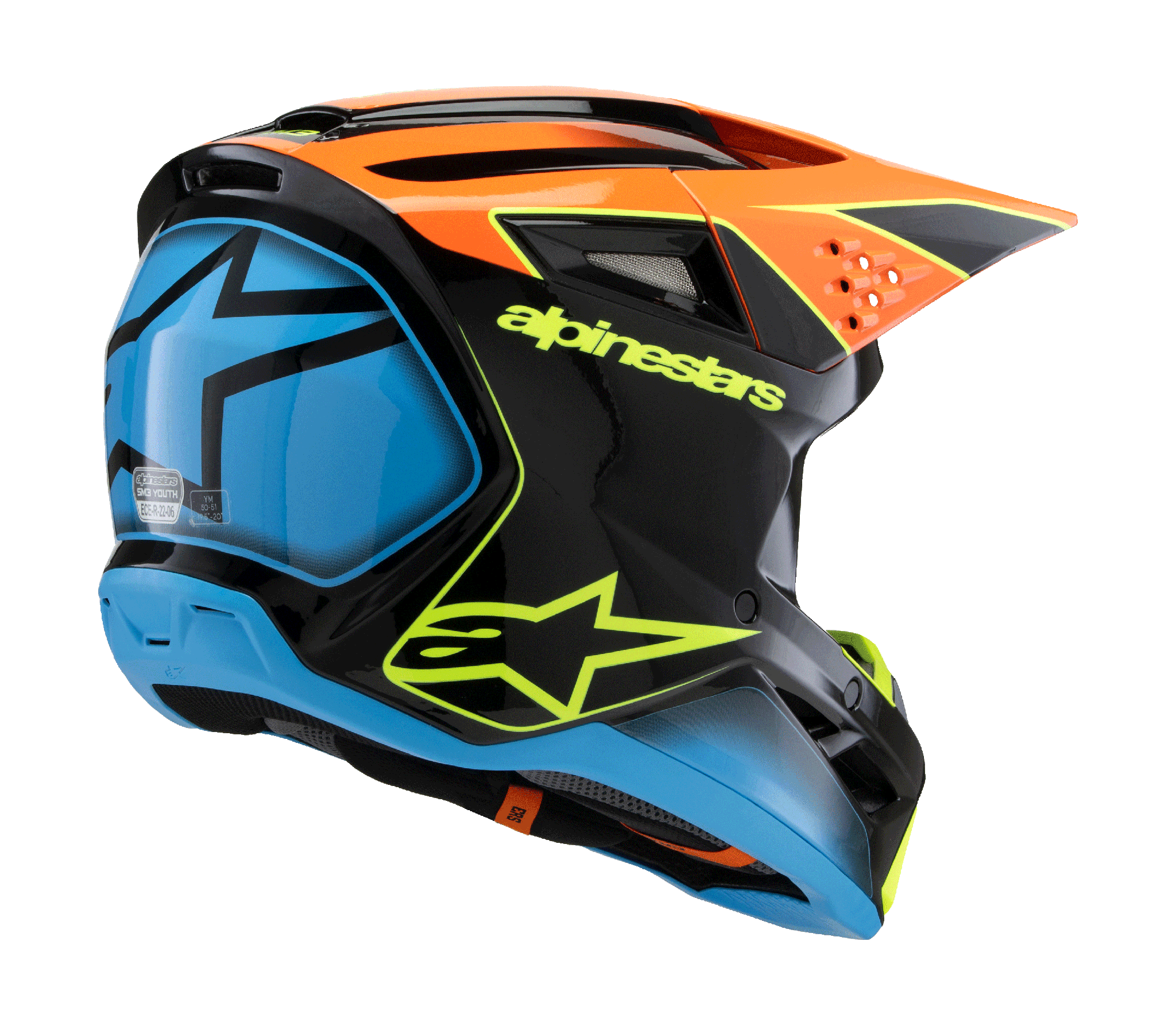 Alpinestars Youth Motocross Helmet S-M3 Fray - Black / Orange / Fluo Yellow