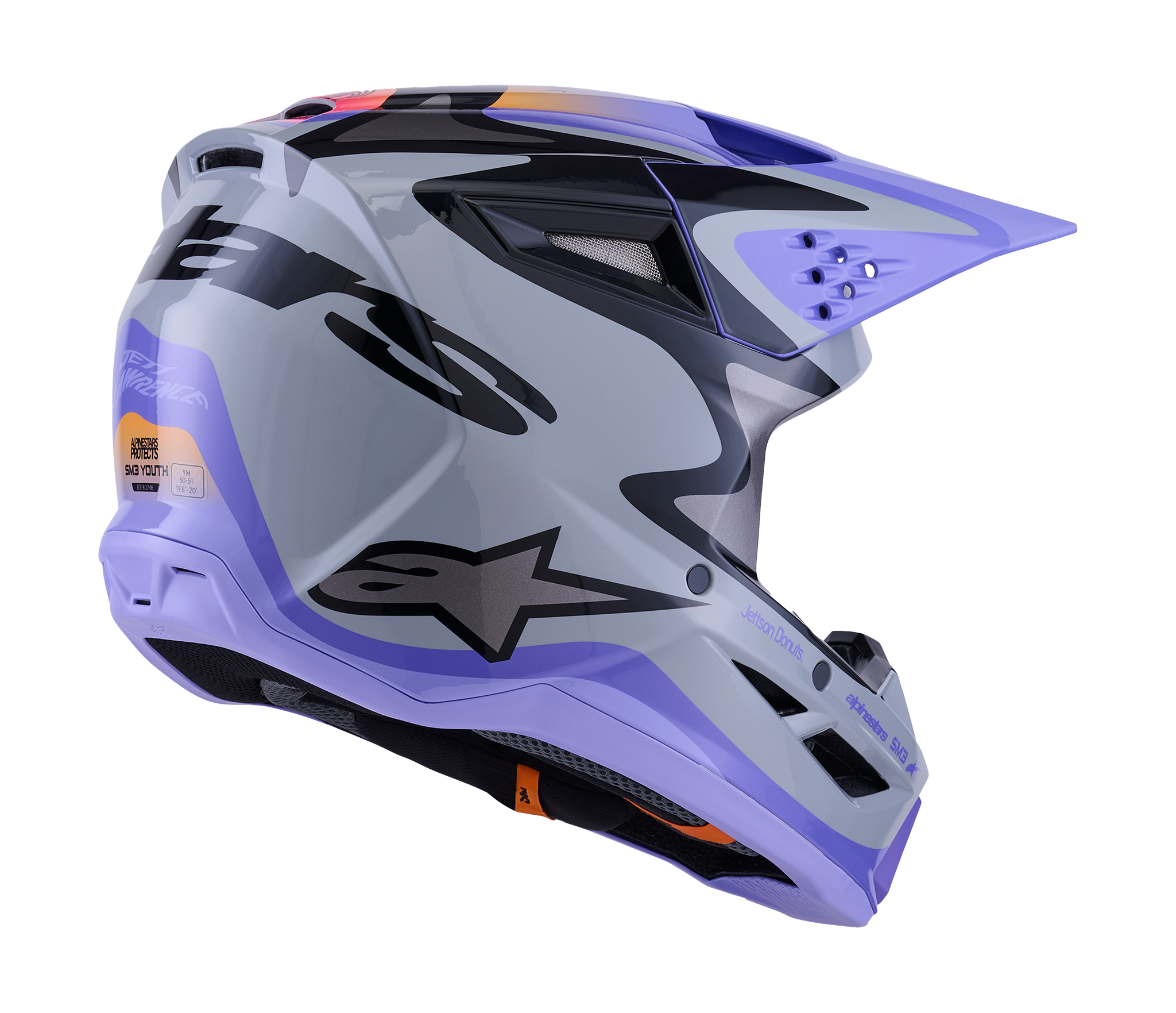 Alpinestars Youth Motocross Helmet S-M3 Jettson - Grey / Purple / Black