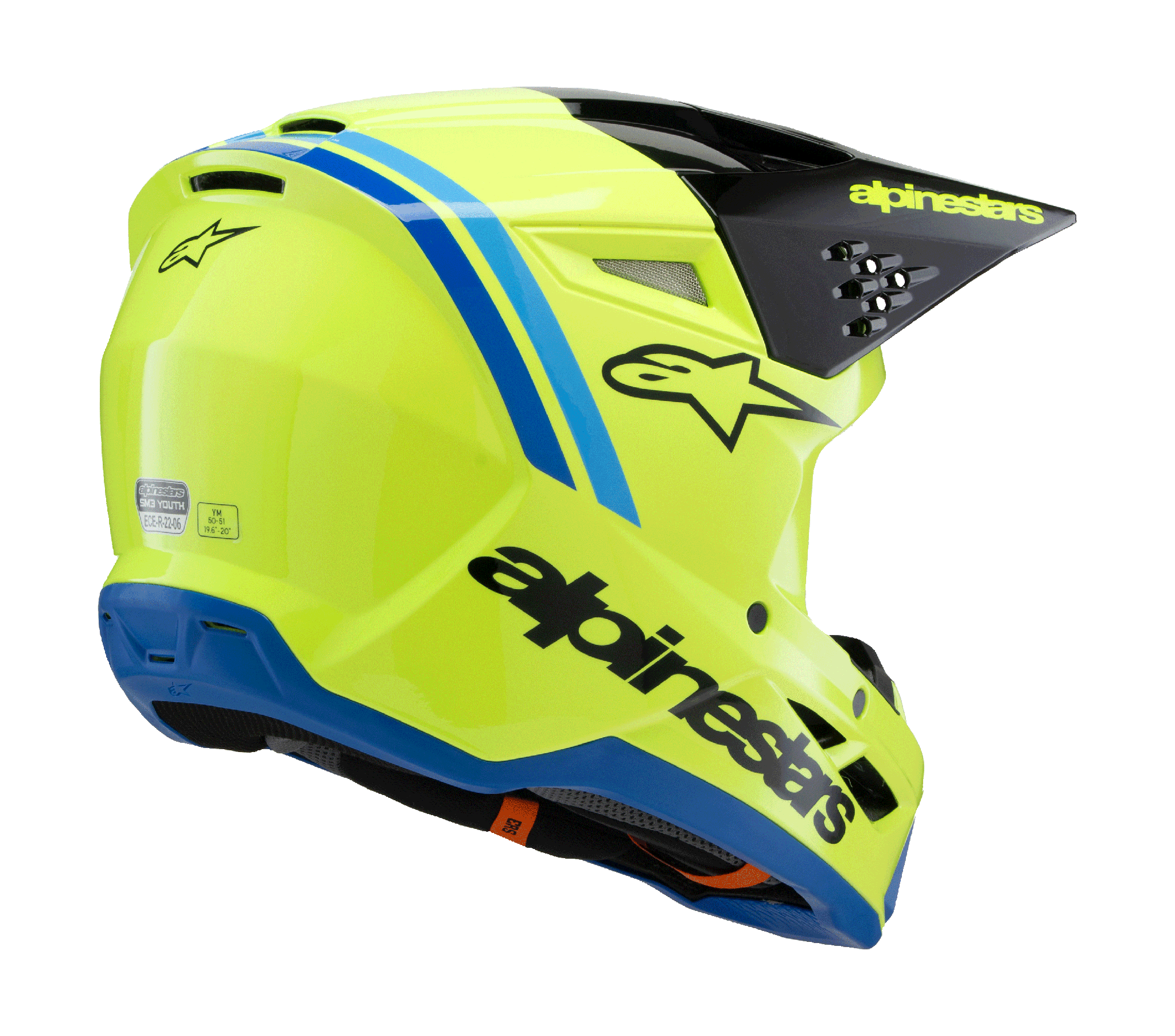 Alpinestars Youth Motocross Helmet S-M3 Radium - Fluo Yellow / Black / Blue