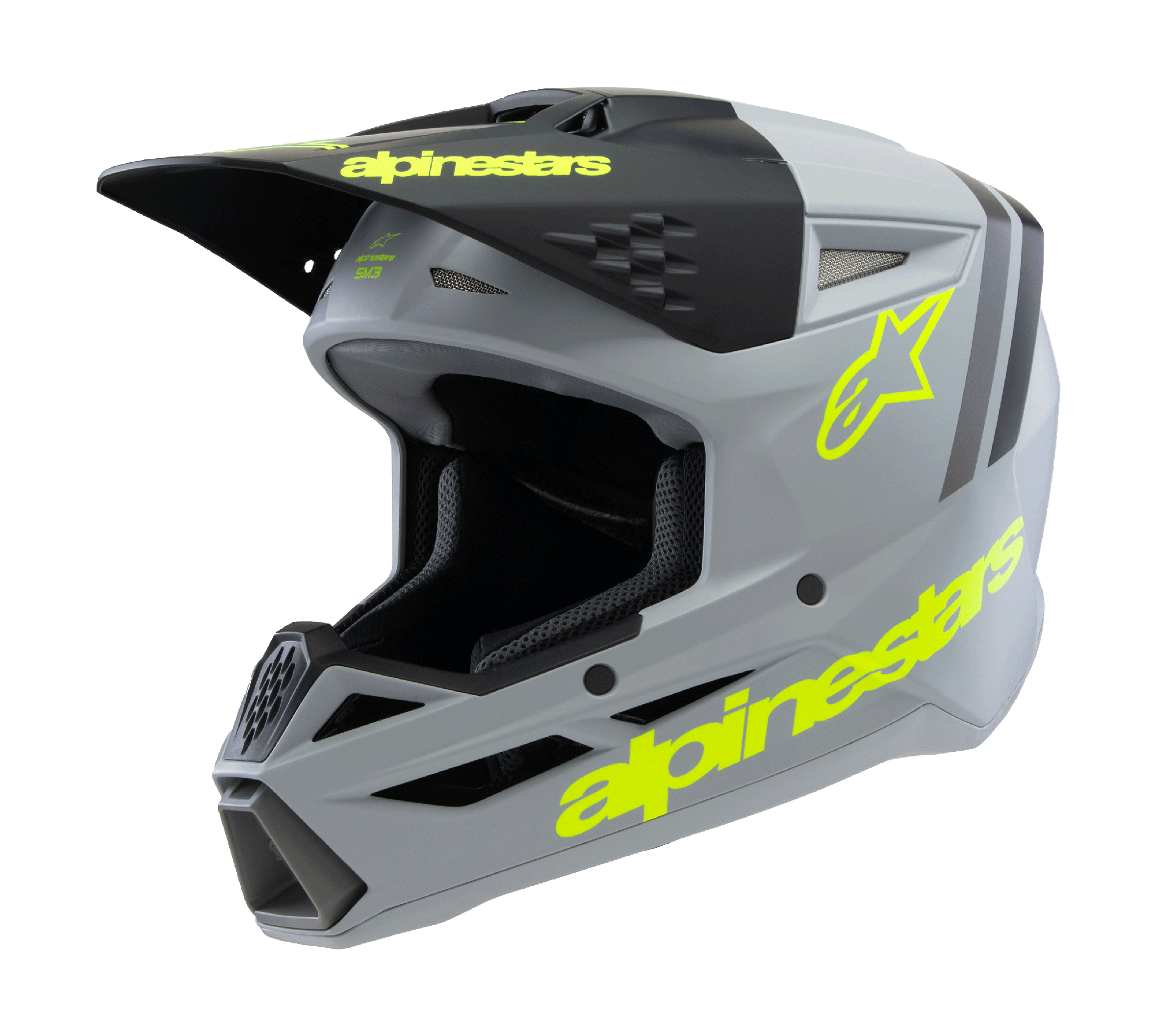 Alpinestars Youth Motocross Helmet S-M3 Radium - Grey / Black / Fluo Yellow