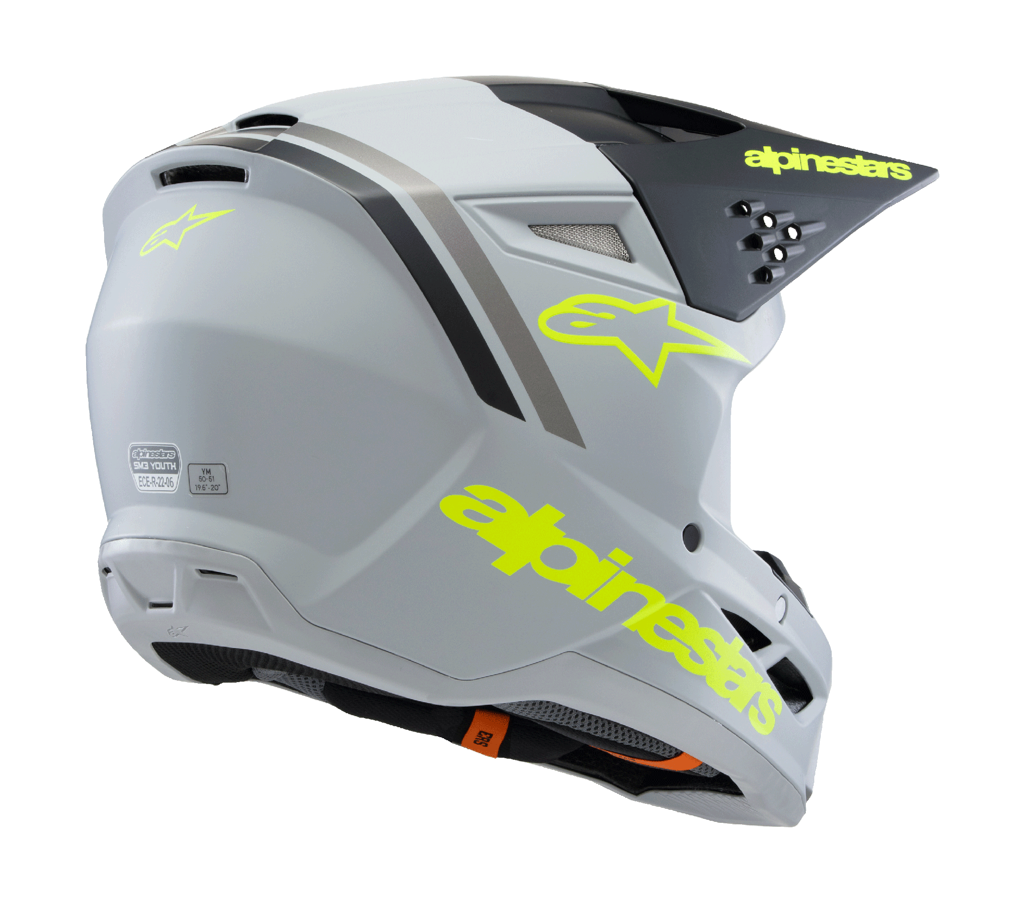 Alpinestars Youth Motocross Helmet S-M3 Radium - Grey / Black / Fluo Yellow