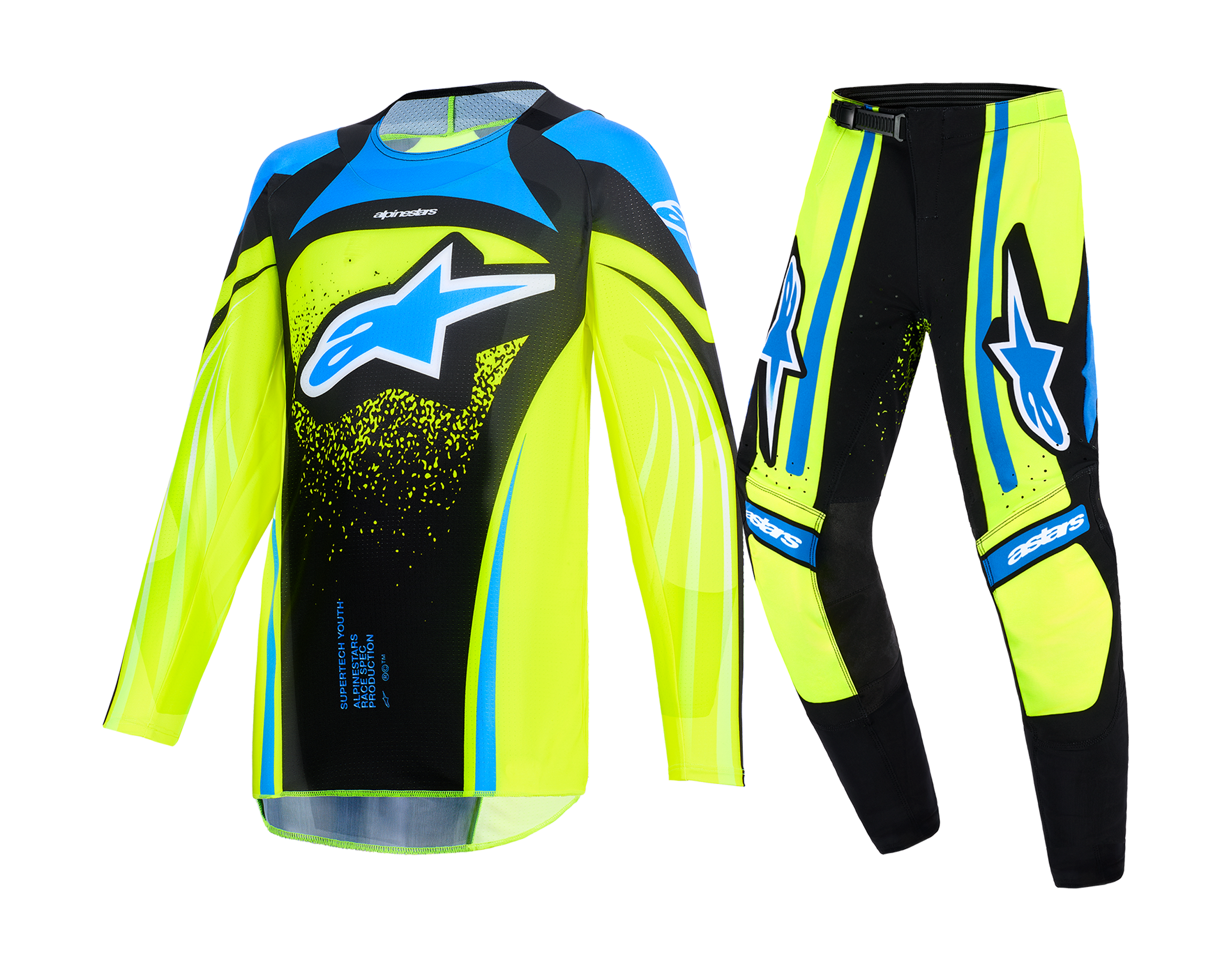 Alpinestars Youth Motocross Gear 2026 Supertech Nomur - Dark Navy / Fluo Yellow / Ucla / Blue