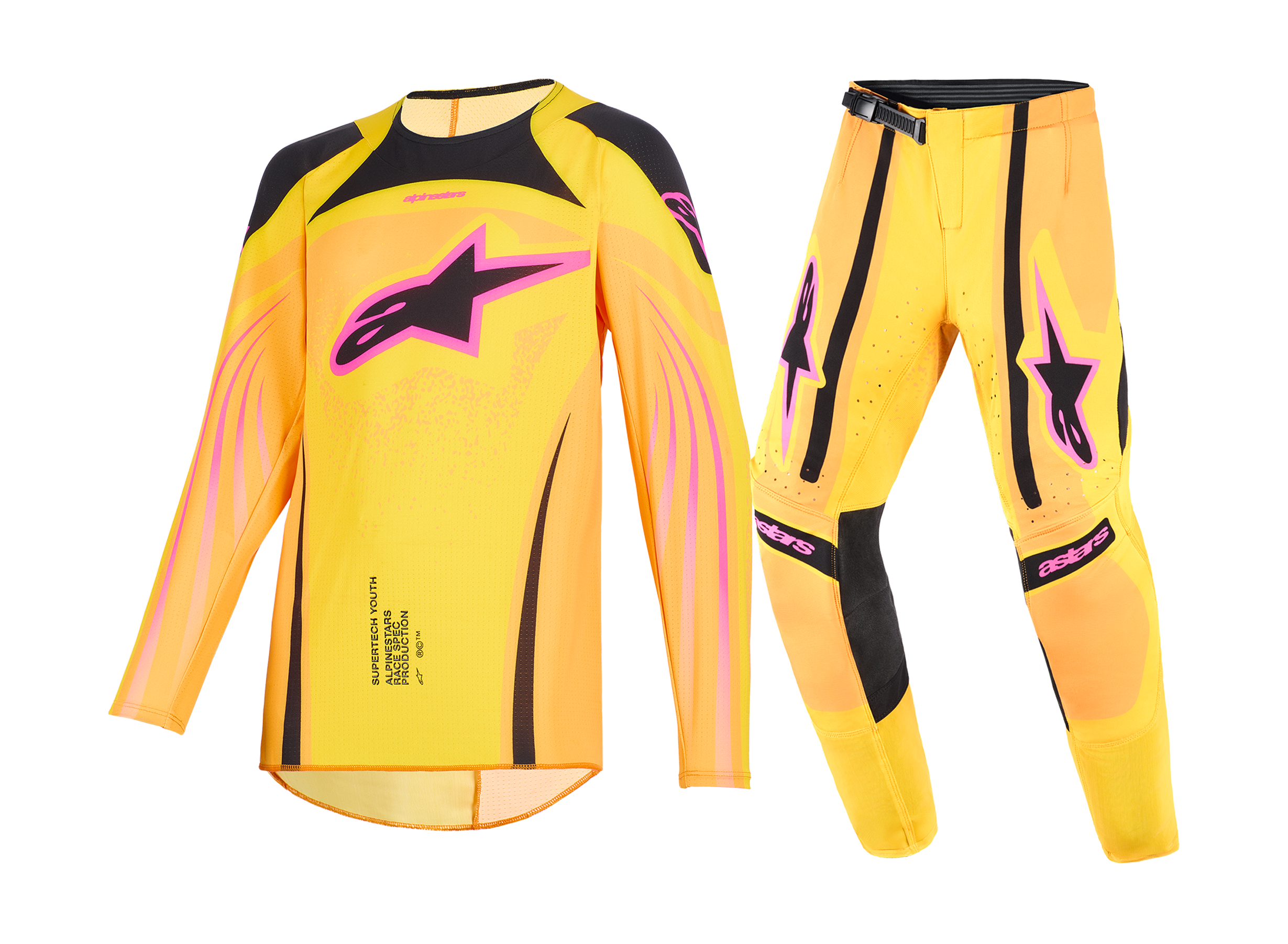 Alpinestars Youth Motocross Gear 2026 Supertech Nomur - Orange / Yellow / Pink