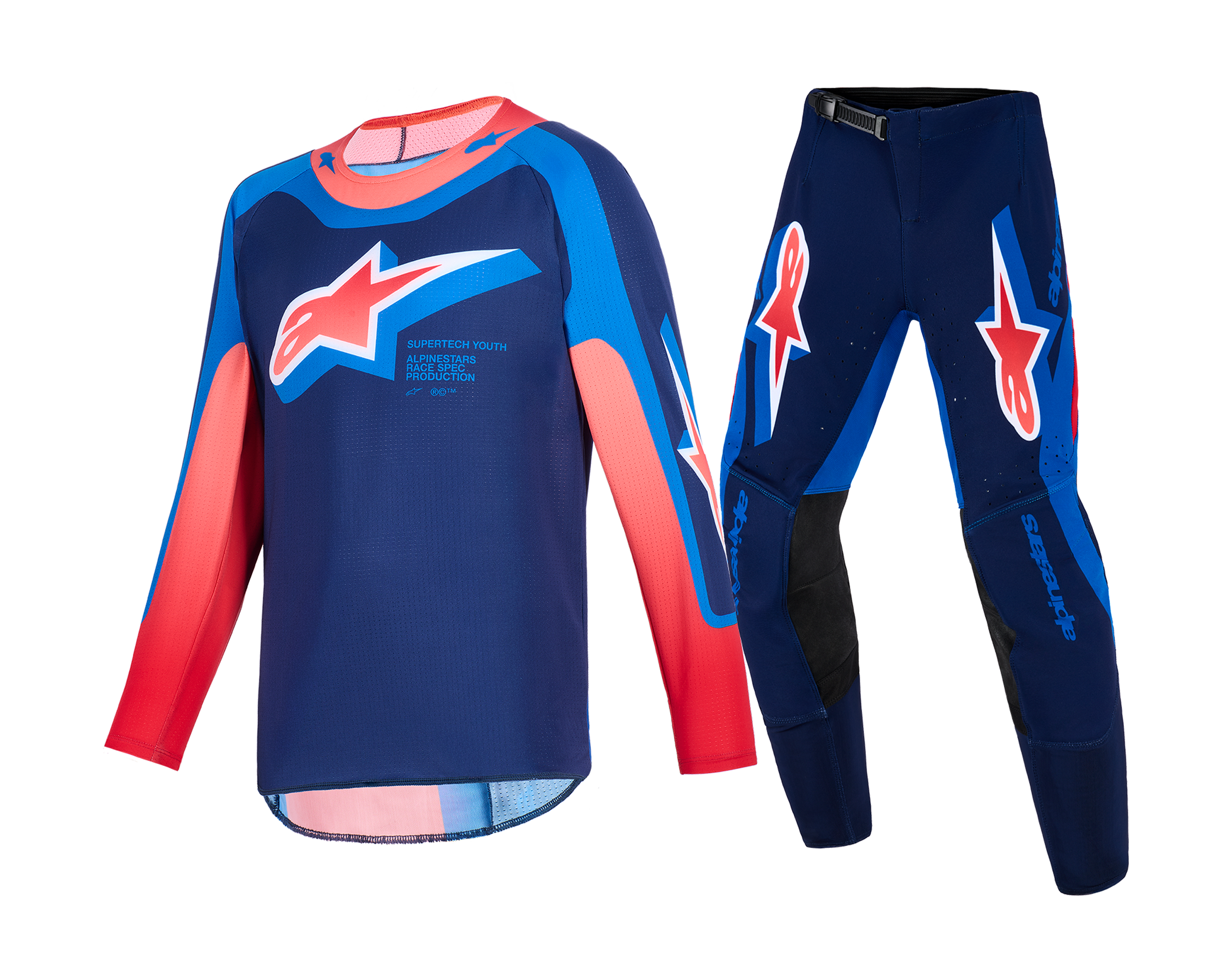 Alpinestars Youth Motocross Gear 2026 Supertech Vista - Dark Navy / Hot Coral / Cobalt