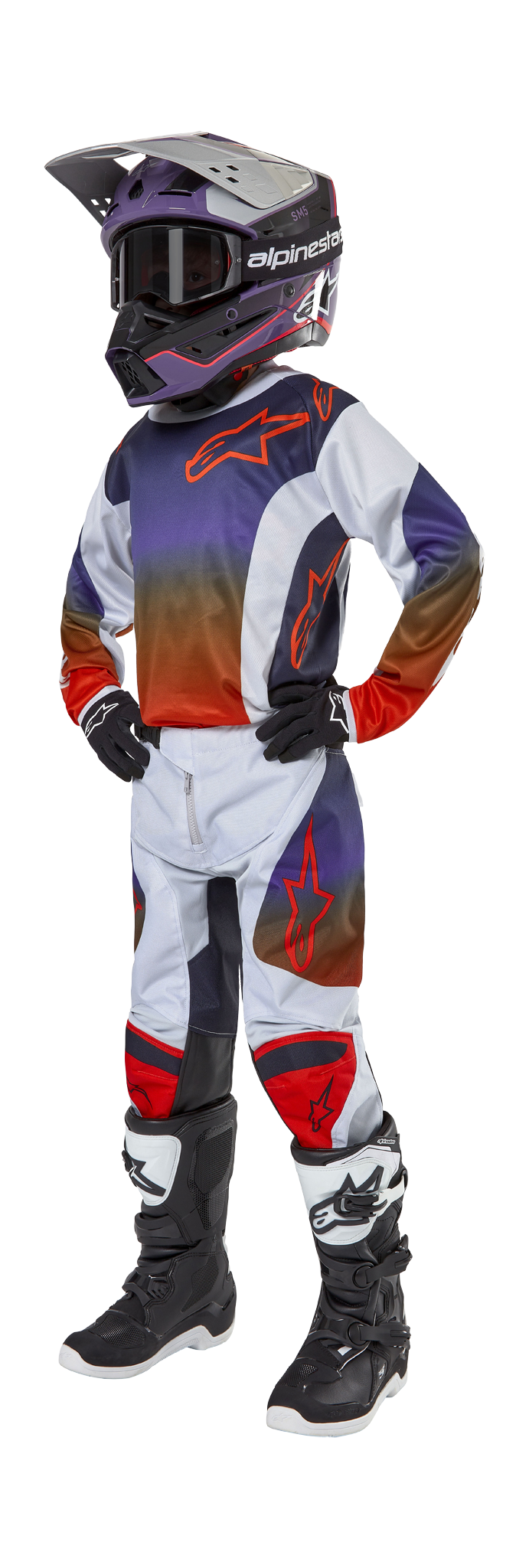 Alpinestars Youth Motocross Gear Racer Hoen - Light Grey / Hot Orange / Black
