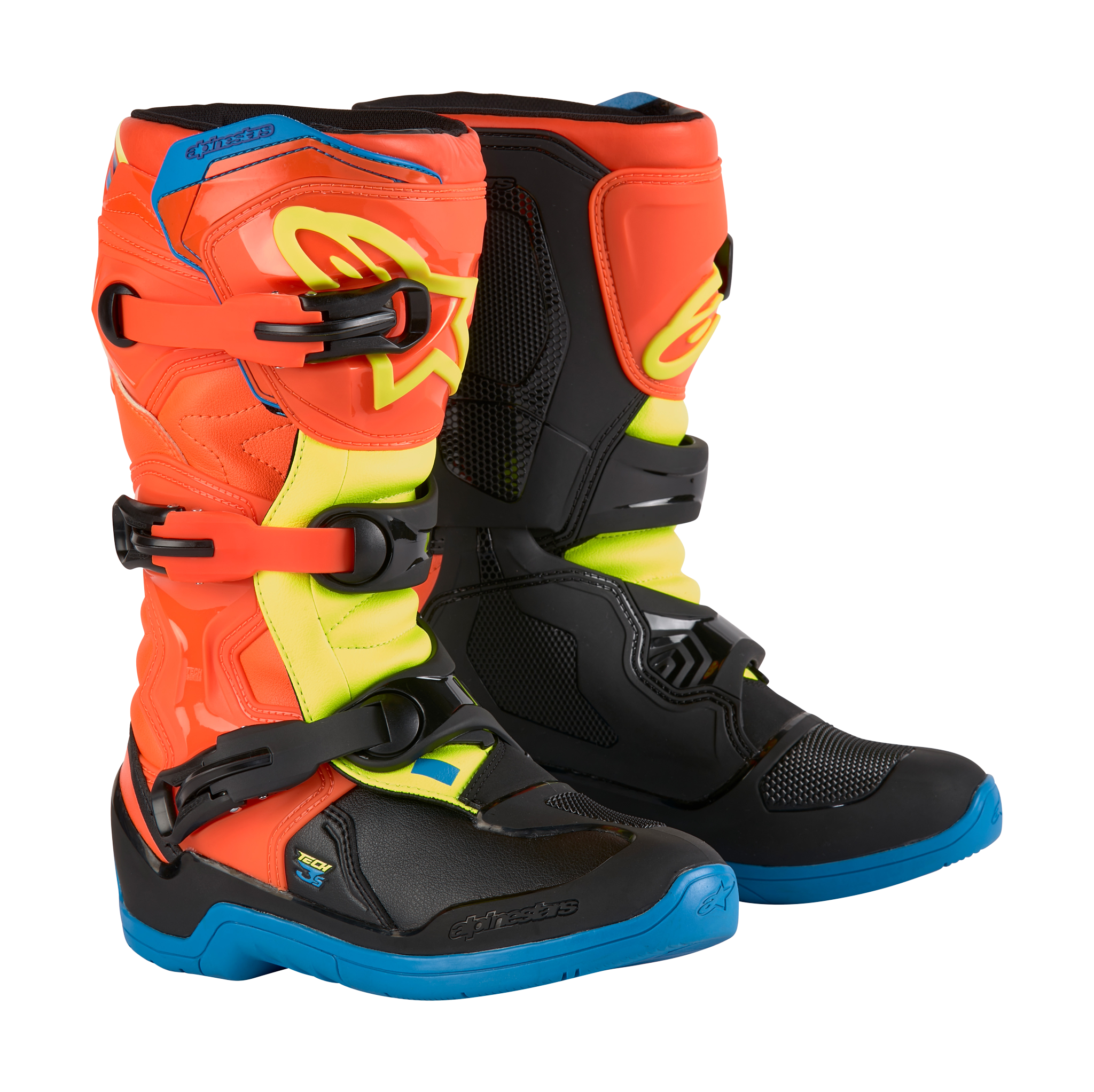 Alpinestars Youth Motocross Boots Tech 3S - Fluo Orange / Blue / Fluo Yellow