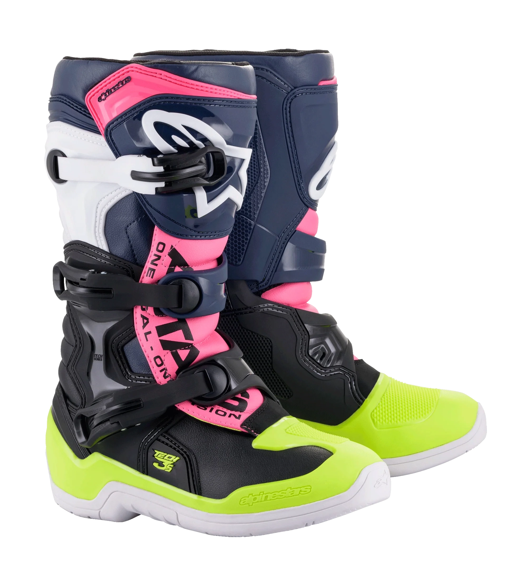 Alpinestars Youth Motocross Boots Tech 3S - Black / Dark Blue / Fluo Pink