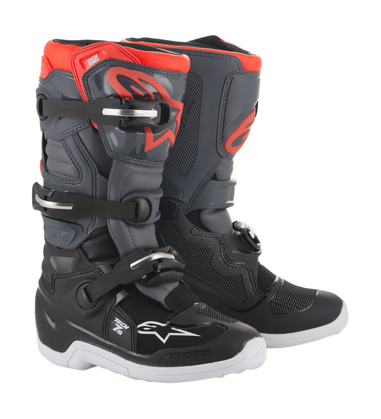 Alpinestars Youth Motocross Boots Tech 7S - Black / Dark Grey / Red Fluo