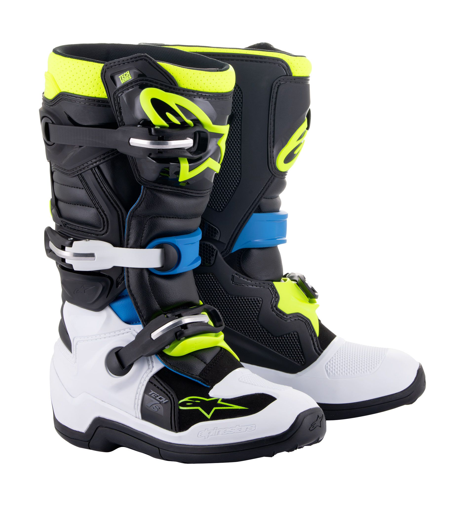 Alpinestars Youth Motocross Boots Tech 7S - Black / Enamel Blue / Fluo Yellow