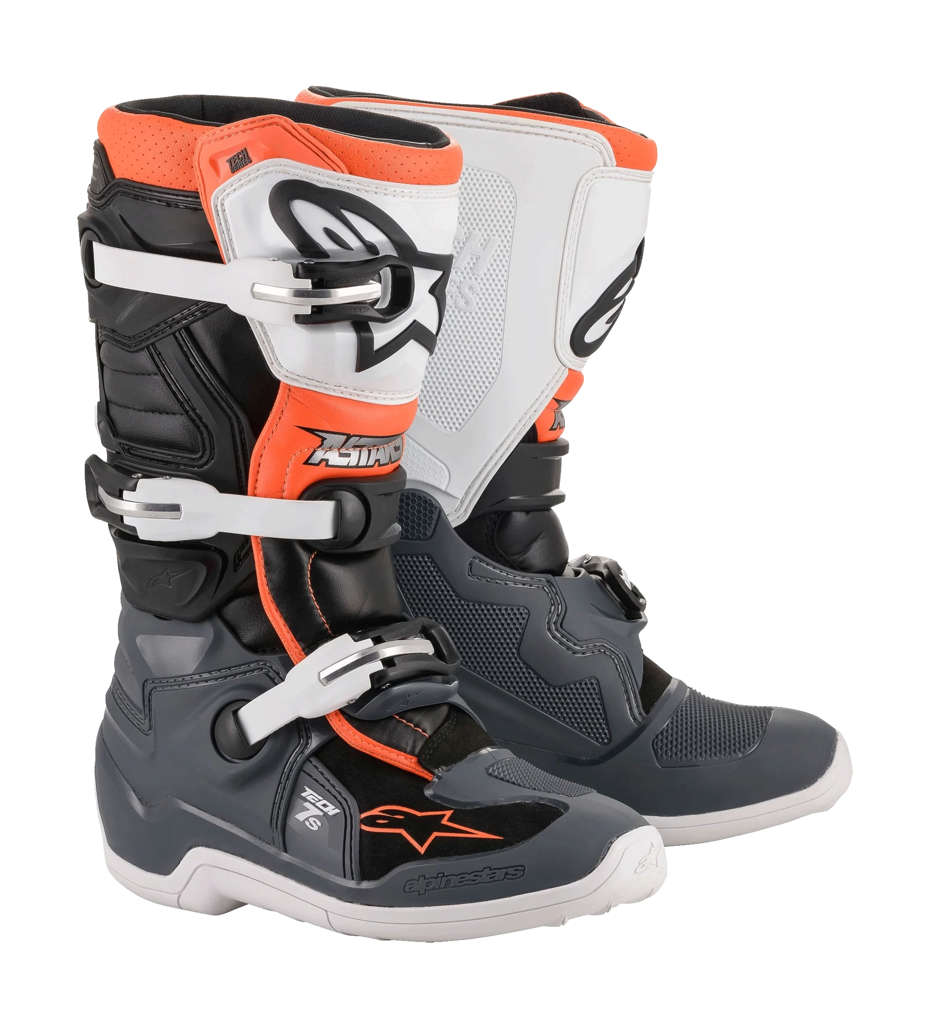 Alpinestars Youth Motocross Boots Tech 7S - Black / Grey / White / Fluo Orange