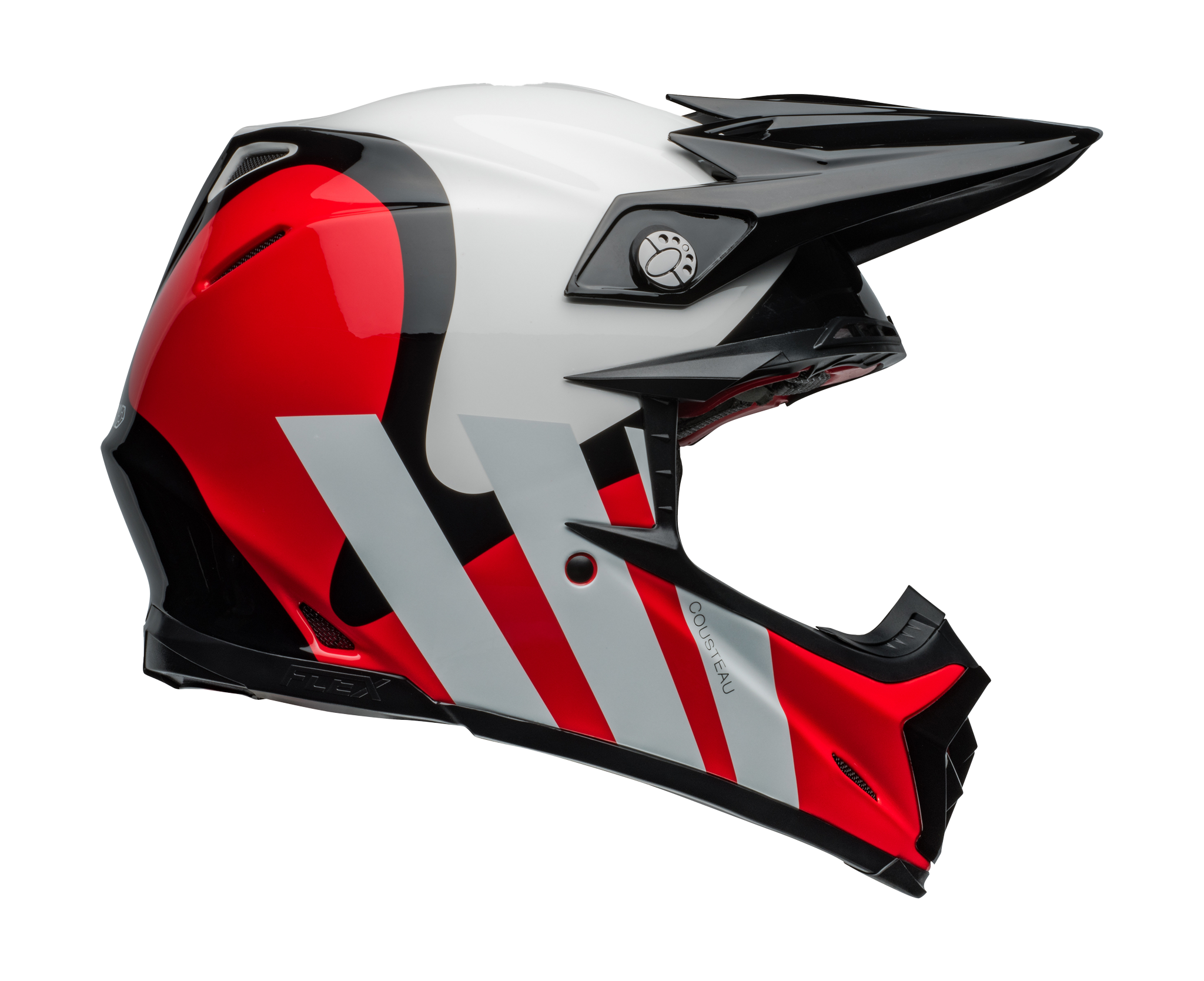Bell Motocross Helmet Moto-9S Flex Hello Cousteau Stripes - White / Red