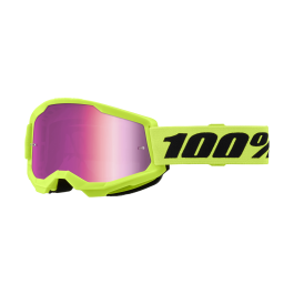 100% Motocross Goggle Strata 2 Neon Yellow - Mirror Pink