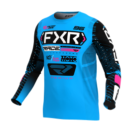 FXR Youth Motocross Jersey Podium - Cyan / Black / Pink