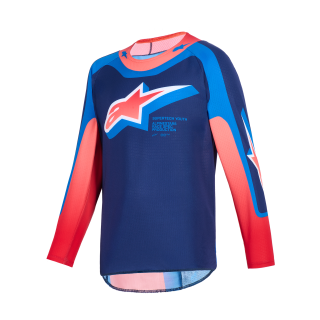 Alpinestars Youth Motocross Jersey 2026 Supertech Vista - Dark Navy / Hot Coral / Cobalt