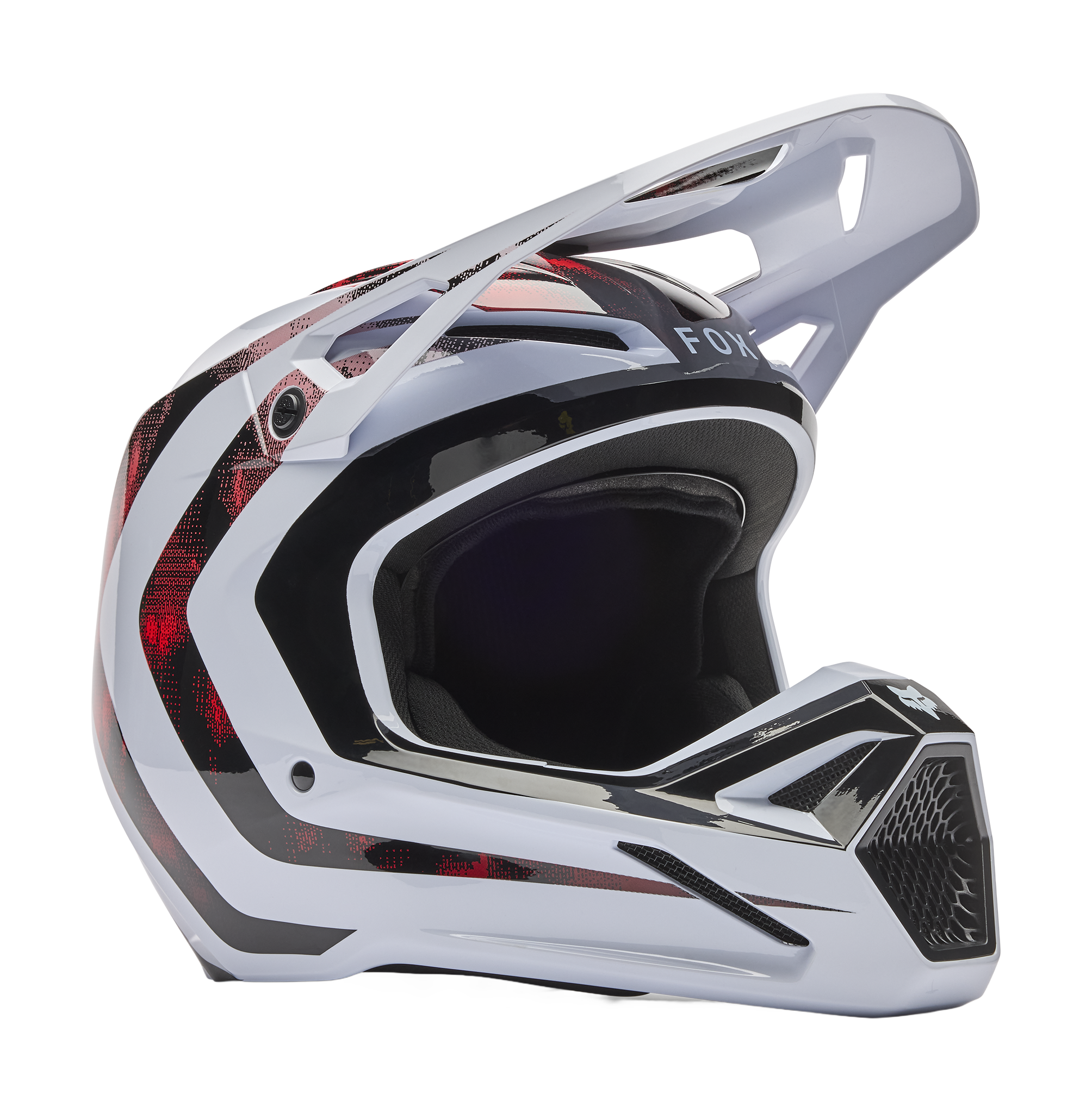 Fox Motocross Helmet V1 Kairos - White / Fluo Red