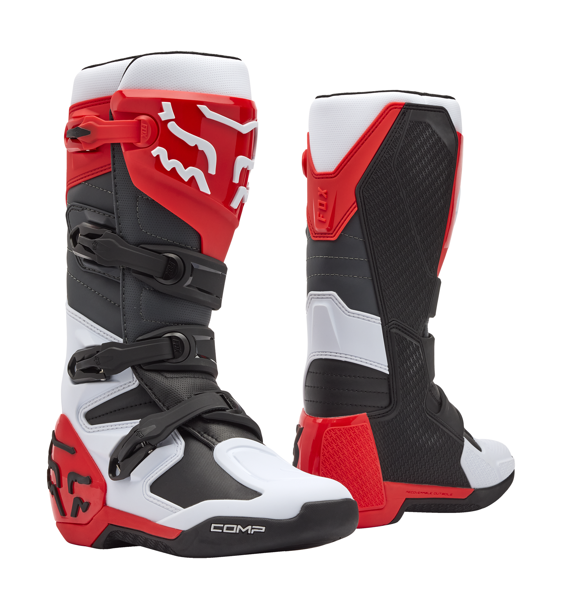 Fox Motocross Boots Comp - White / Fluo Red