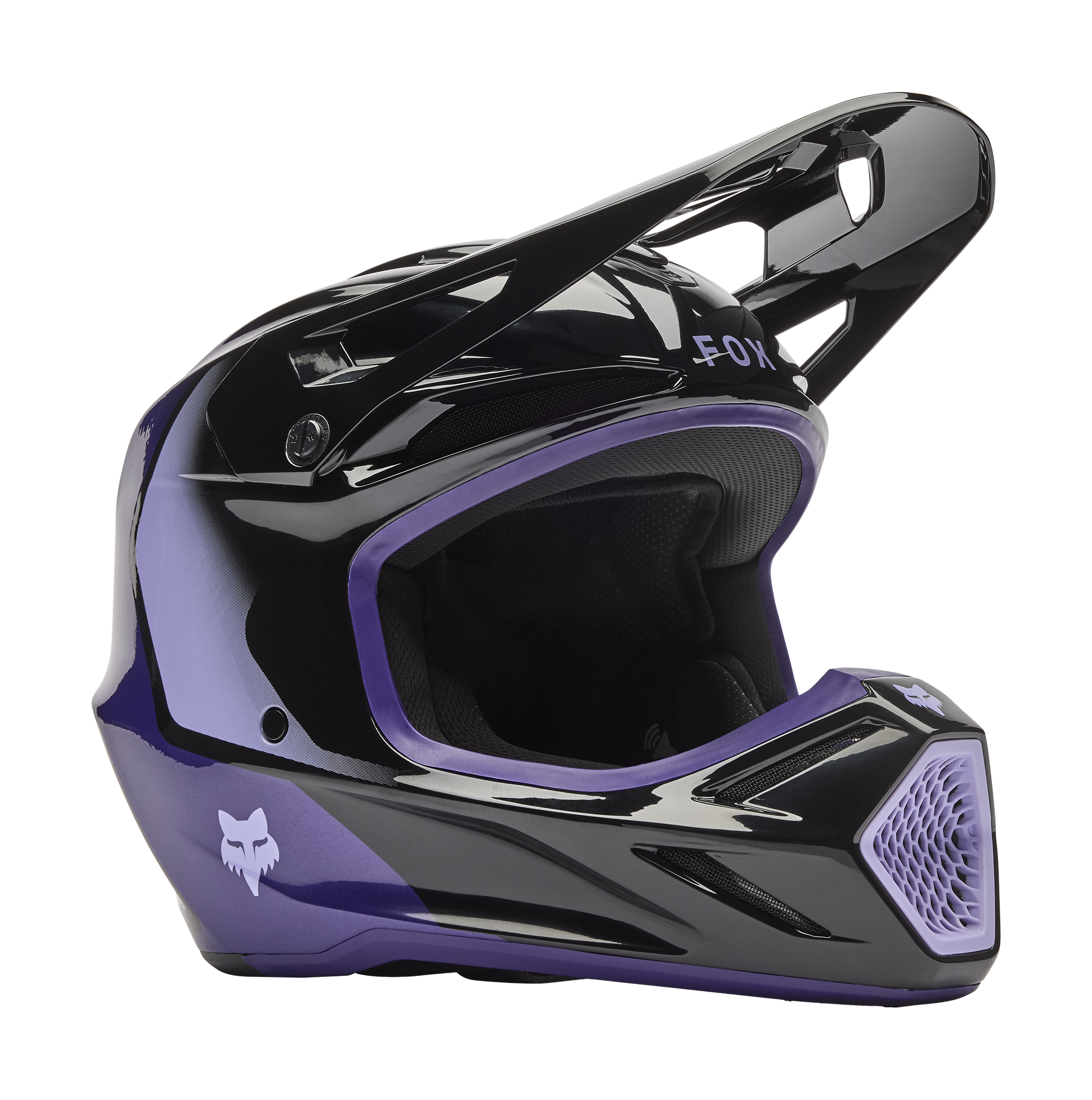 Fox Youth Motocross Helmet V3 Spire - Black / Purple