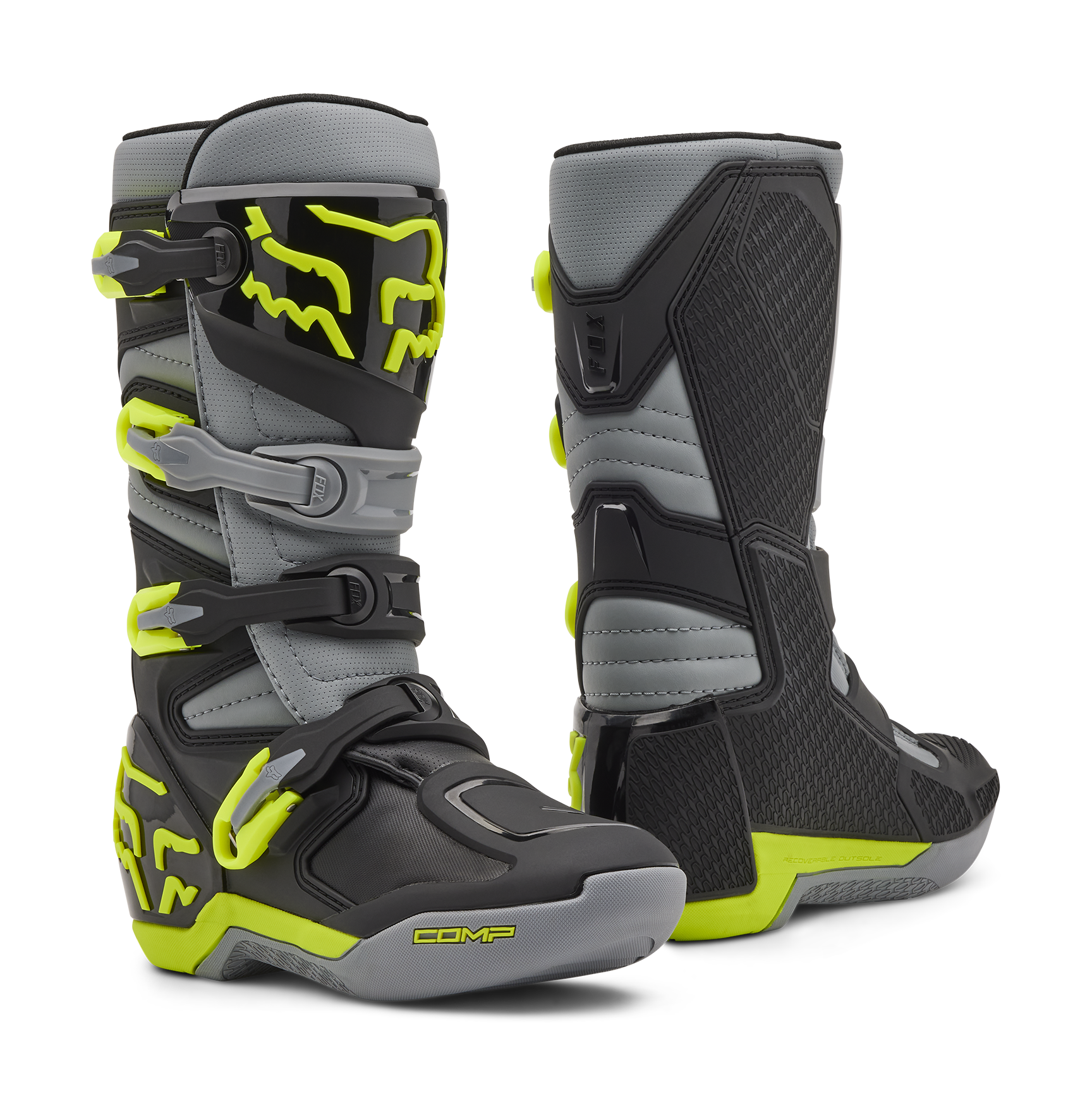 Fox Youth Motocross Boots Comp - Grey / Yellow