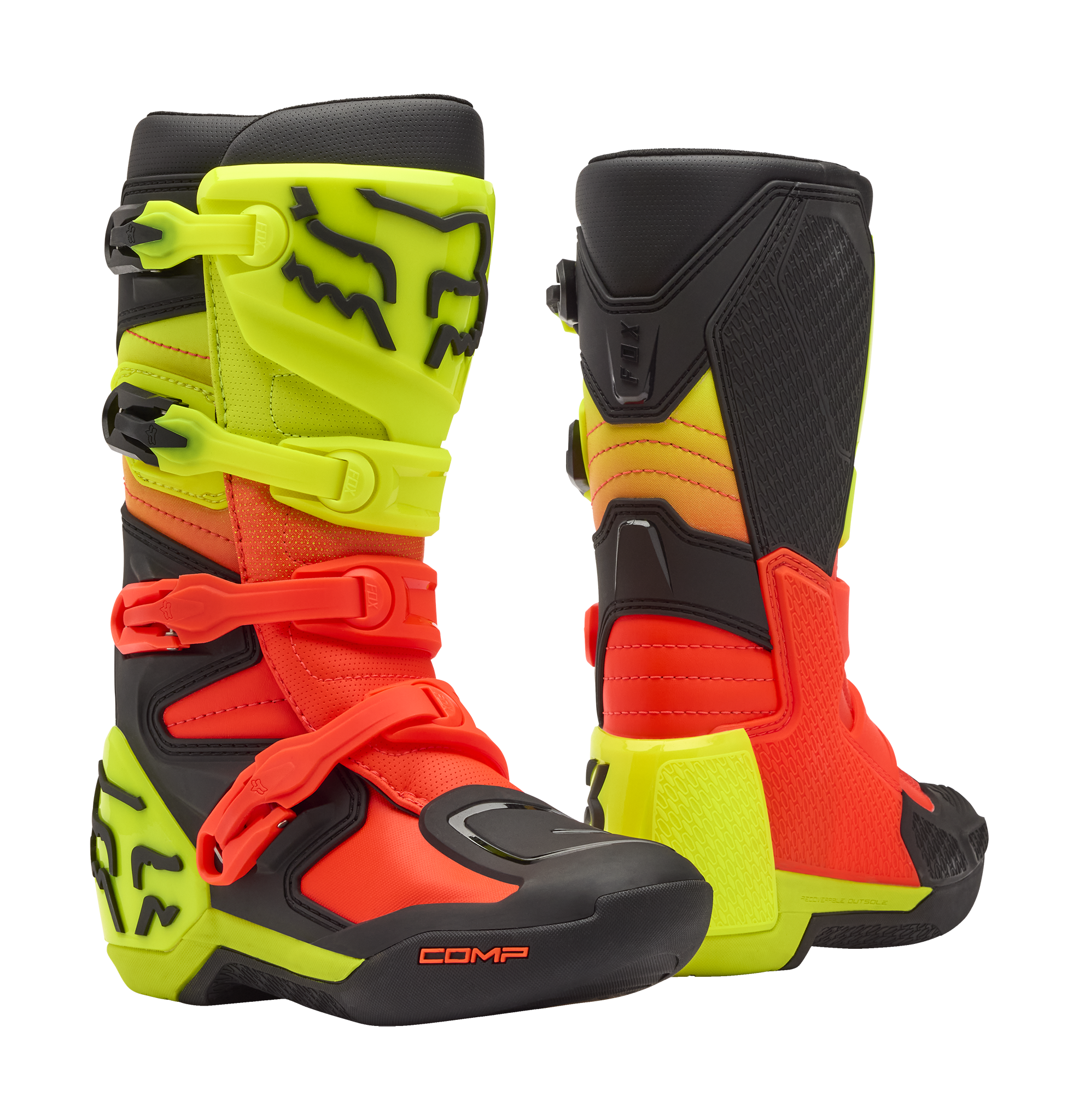 Fox Youth Motocross Boots Comp - Orange / Yellow