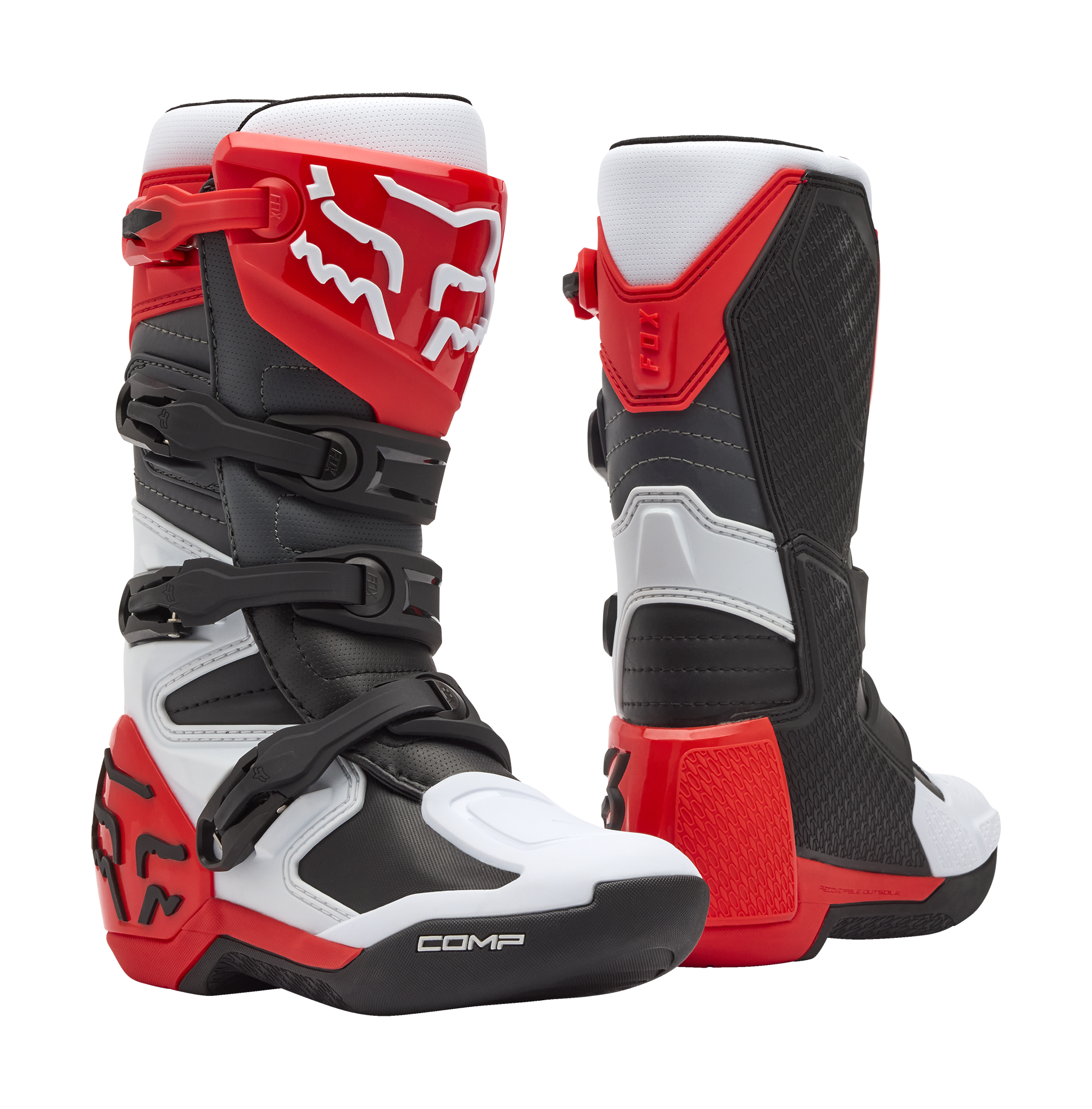 Fox Youth Motocross Boots Comp - White / Fluo Red