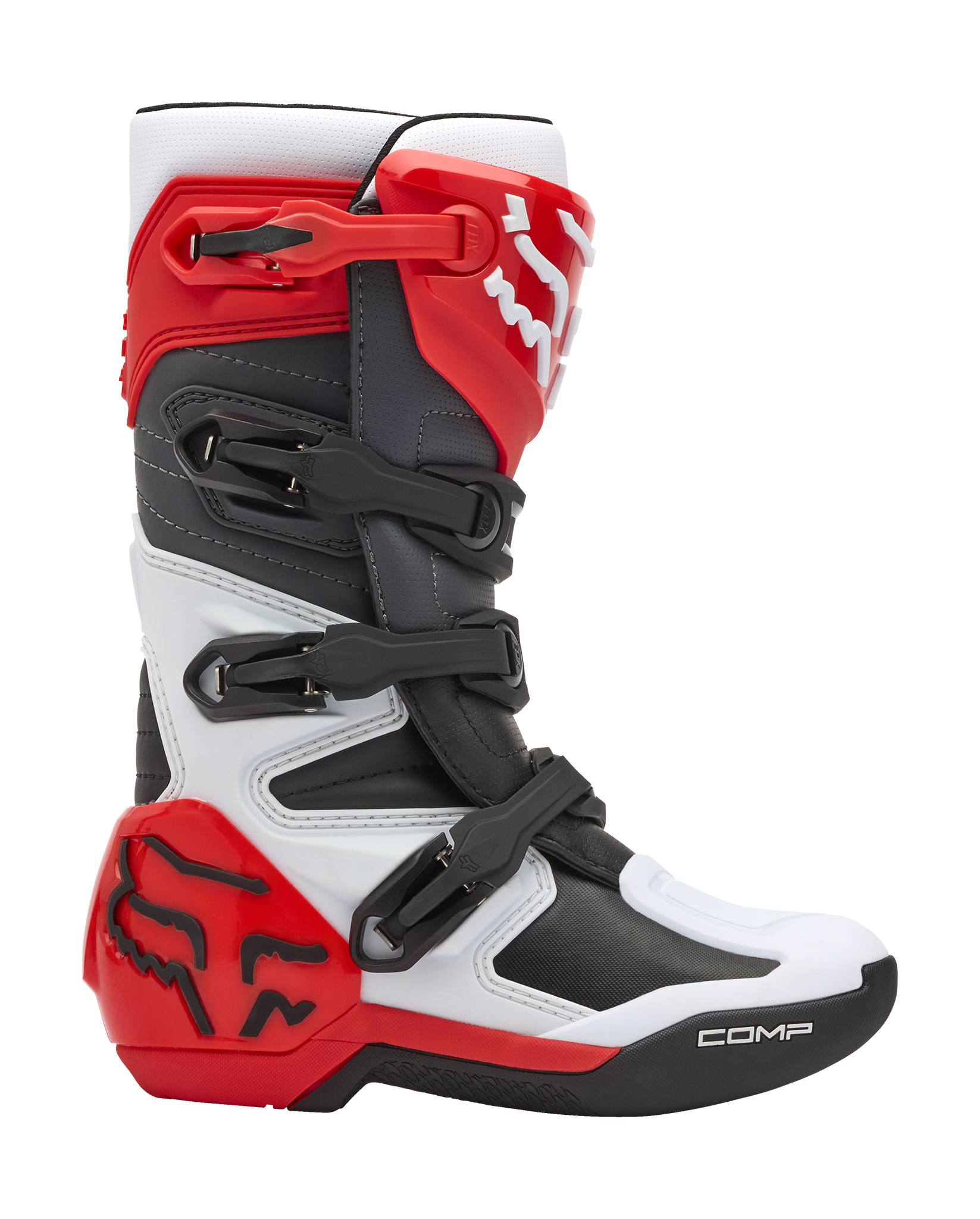 Fox Youth Motocross Boots Comp - White / Fluo Red