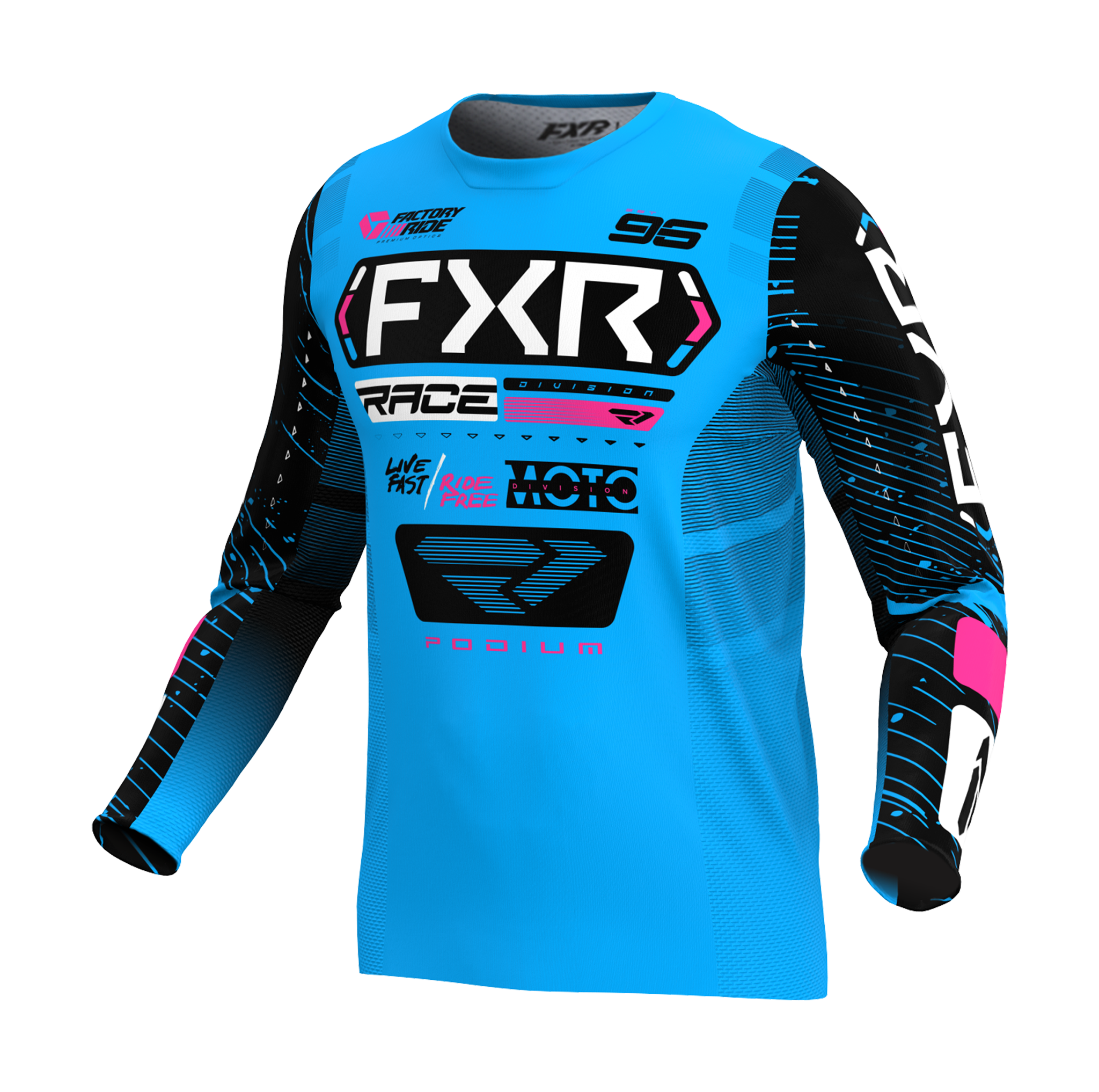 FXR Motocross Jersey Podium - Cyan / Black / Pink