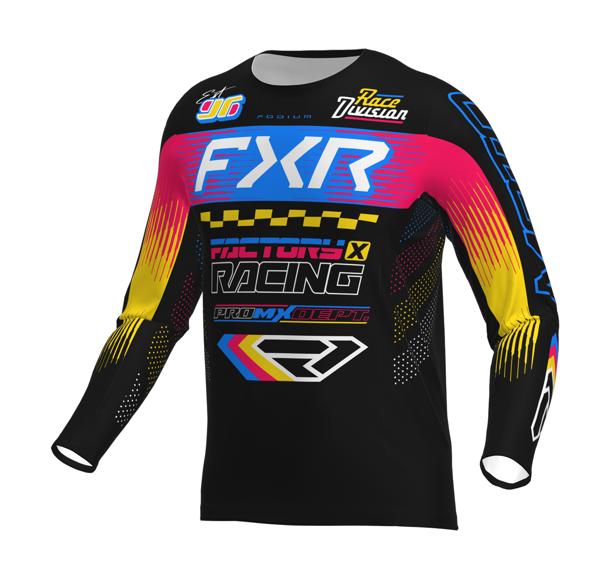 FXR Youth Motocross Jersey 2026 Podium - Black / Blue / Razz