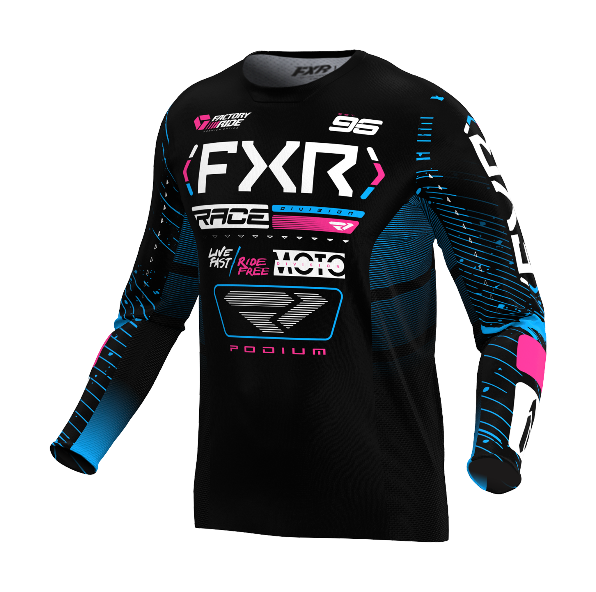 FXR Youth Motocross Gear Podium - Black / Cyan / Pink