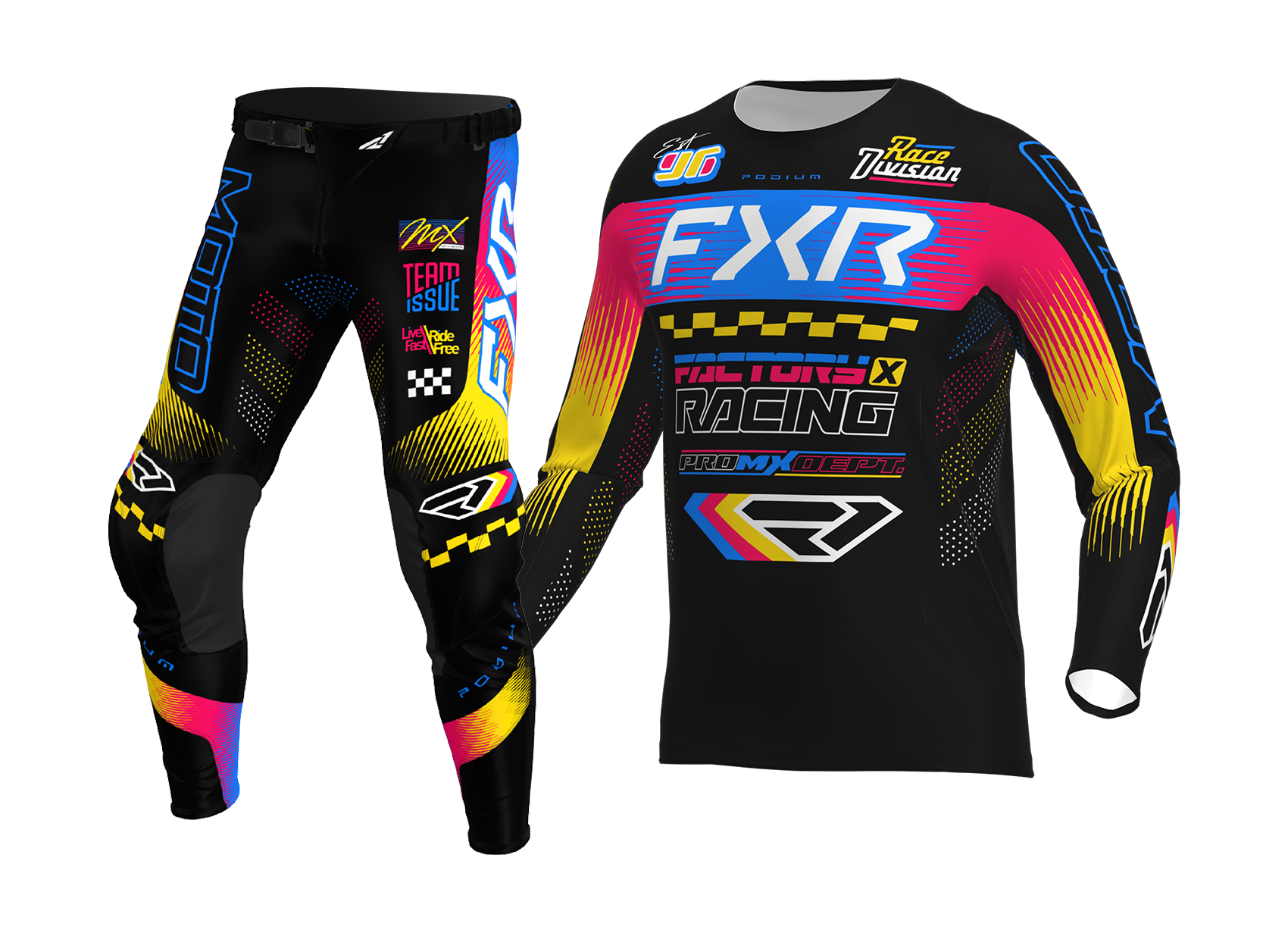 FXR Youth Motocross Gear 2026 Podium - Black / Blue / Razz