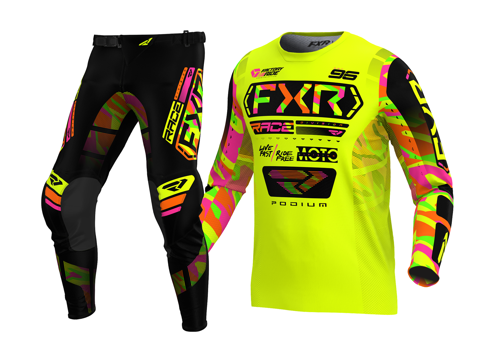 FXR Youth Motocross Gear Podium - HiVis / Sherbet Camo