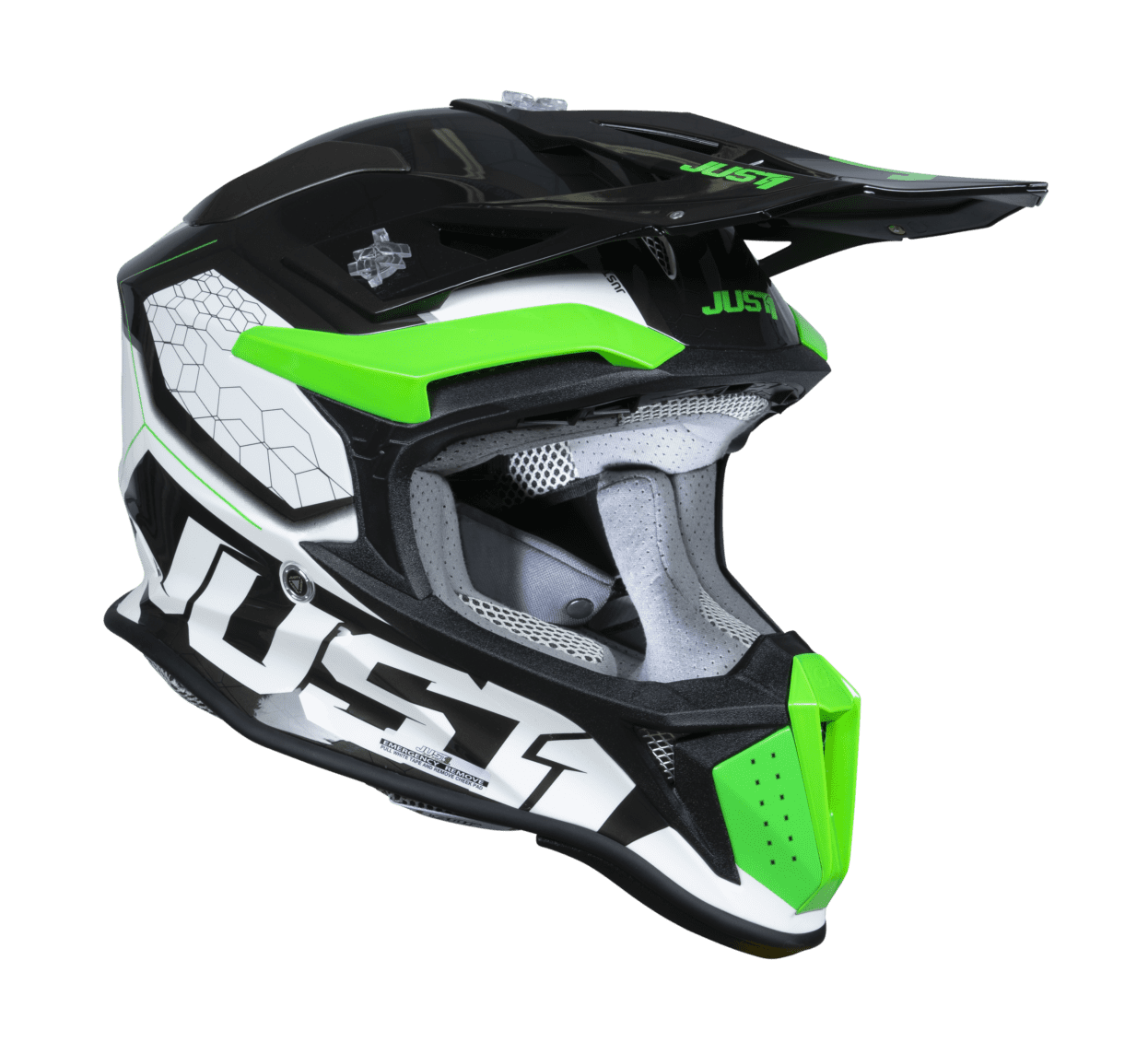 Just1 Motocross Helmet J18F Hexa - Fluo Green / White / Titanium
