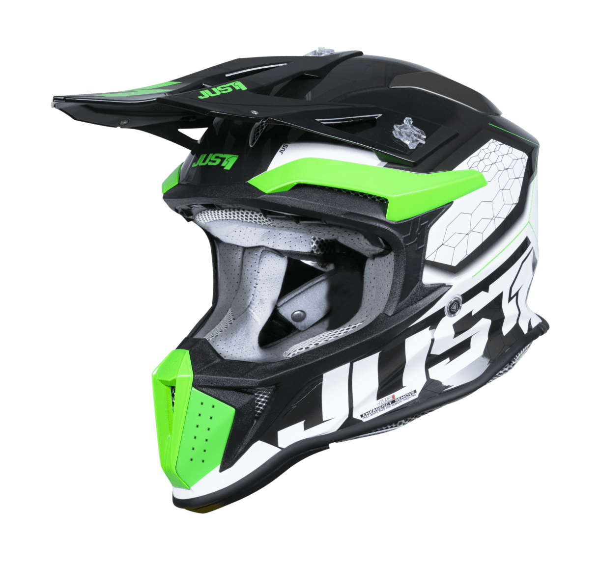 Just1 Motocross Helmet J18F Hexa - Fluo Green / White / Titanium
