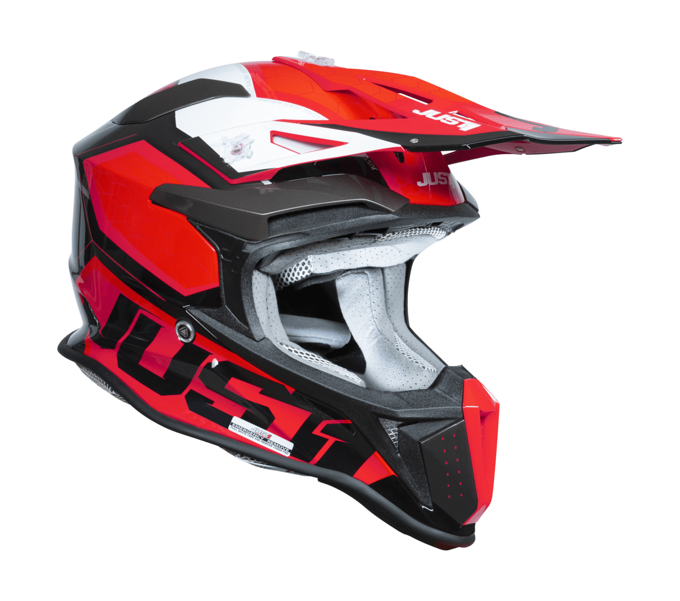 Just1 Motocross Helmet J18F Hexa - Red / White / Black / Titanium