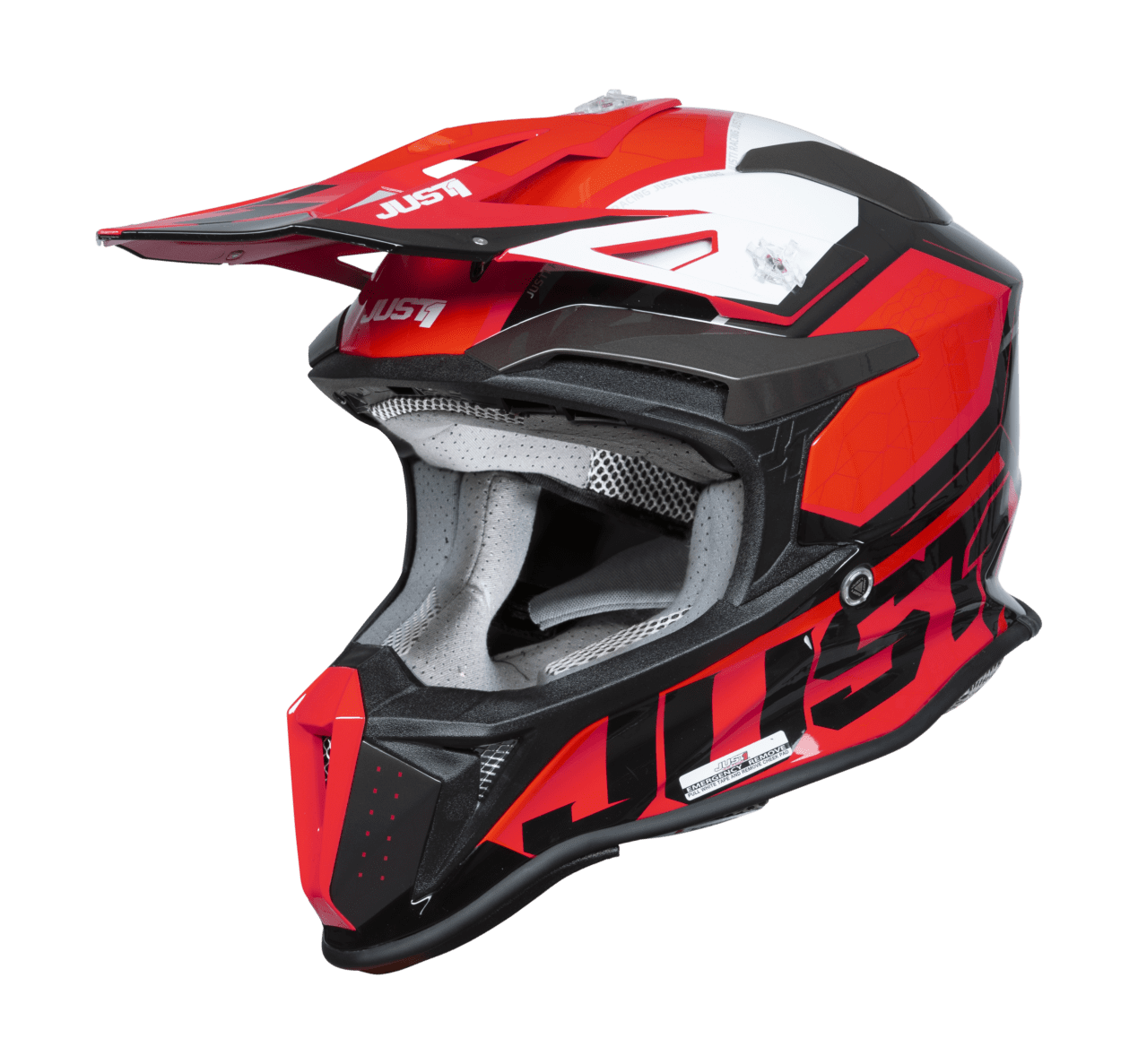 Just1 Motocross Helmet J18F Hexa - Red / White / Black / Titanium