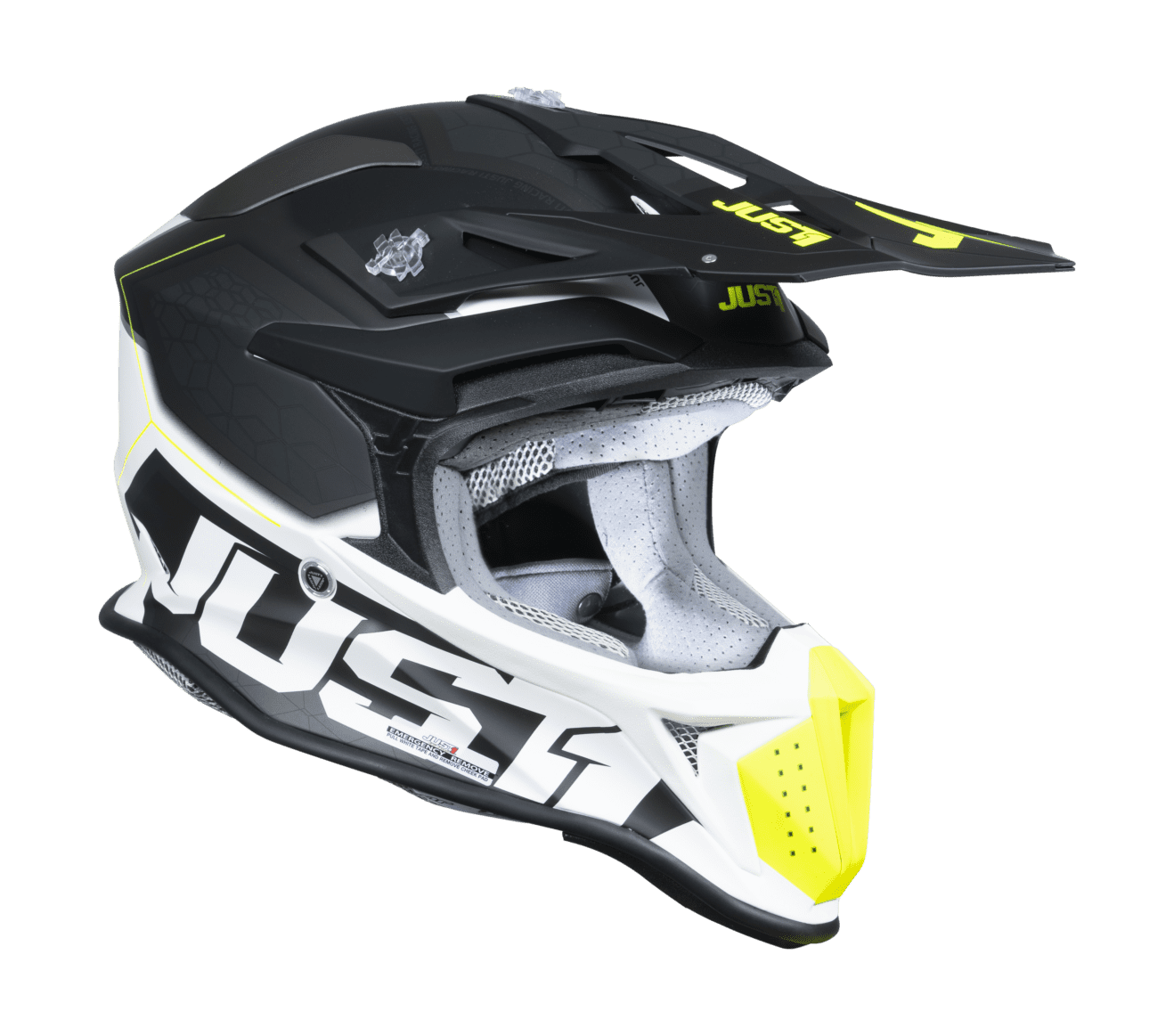 Just1 Motocross Helmet J18F Hexa - Black / Grey / Fluo Yellow / White