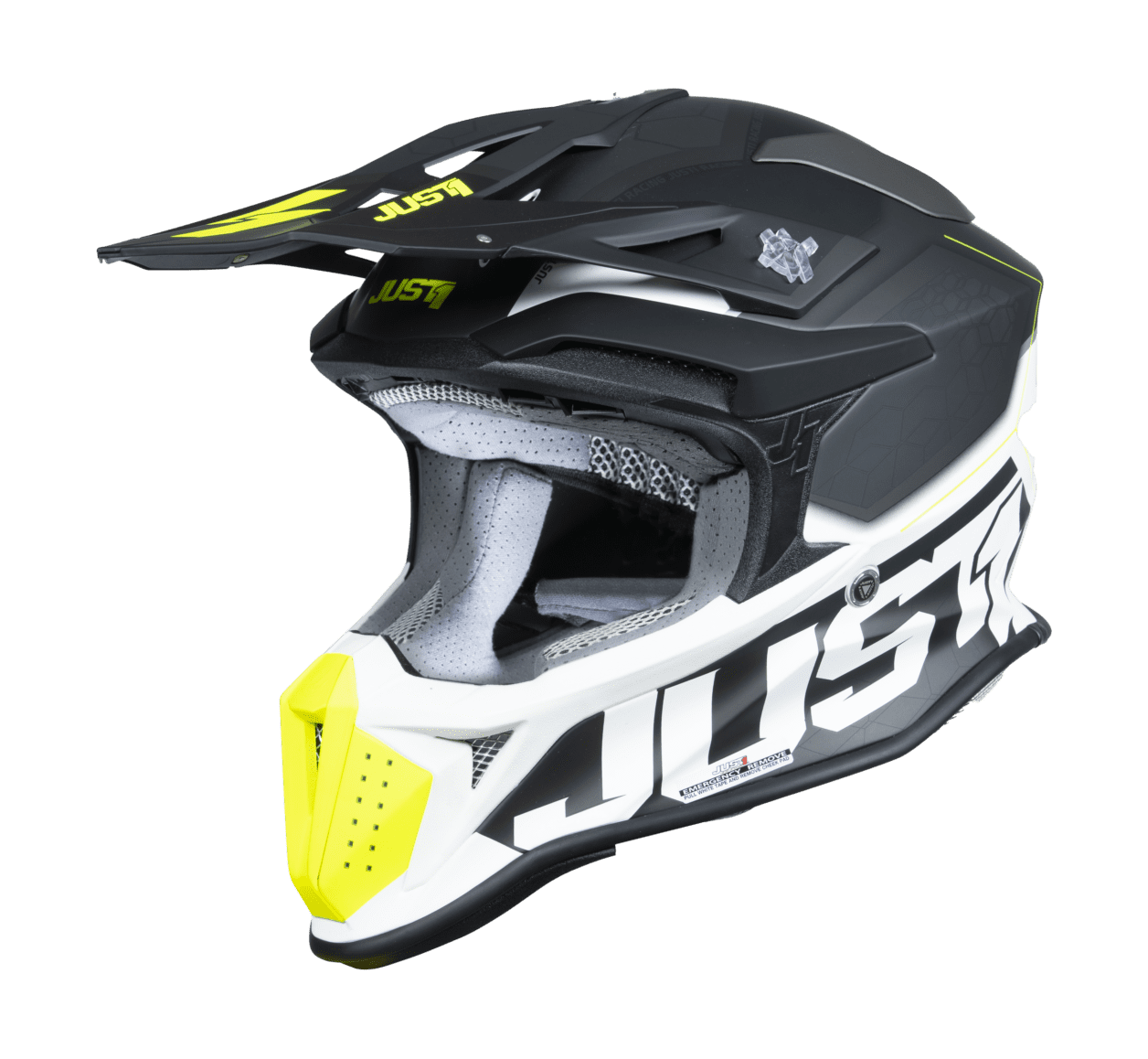 Just1 Motocross Helmet J18F Hexa - Black / Grey / Fluo Yellow / White