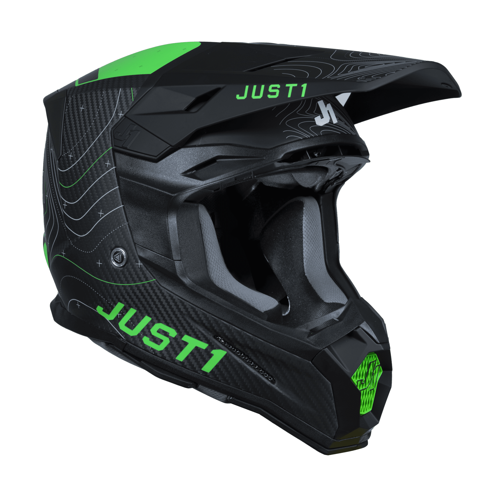 Just1 Motocross Helmet J22C Frontier - Black / Fluo Green / Carbon