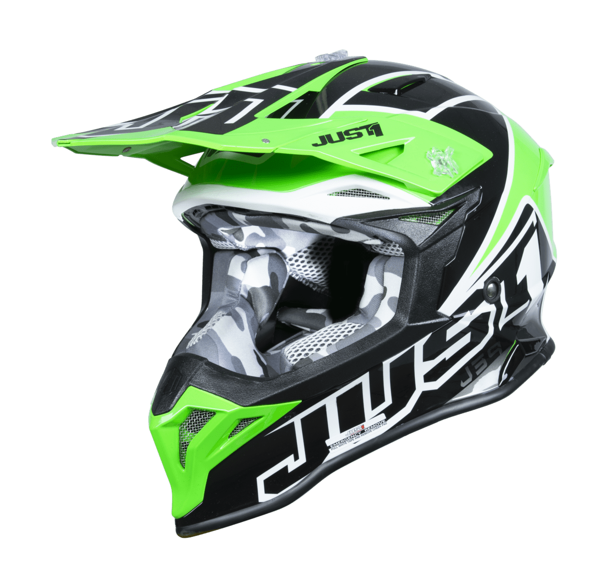 Just1 Motocross Helmet J39 Thruster - Black / Fluo Green / White